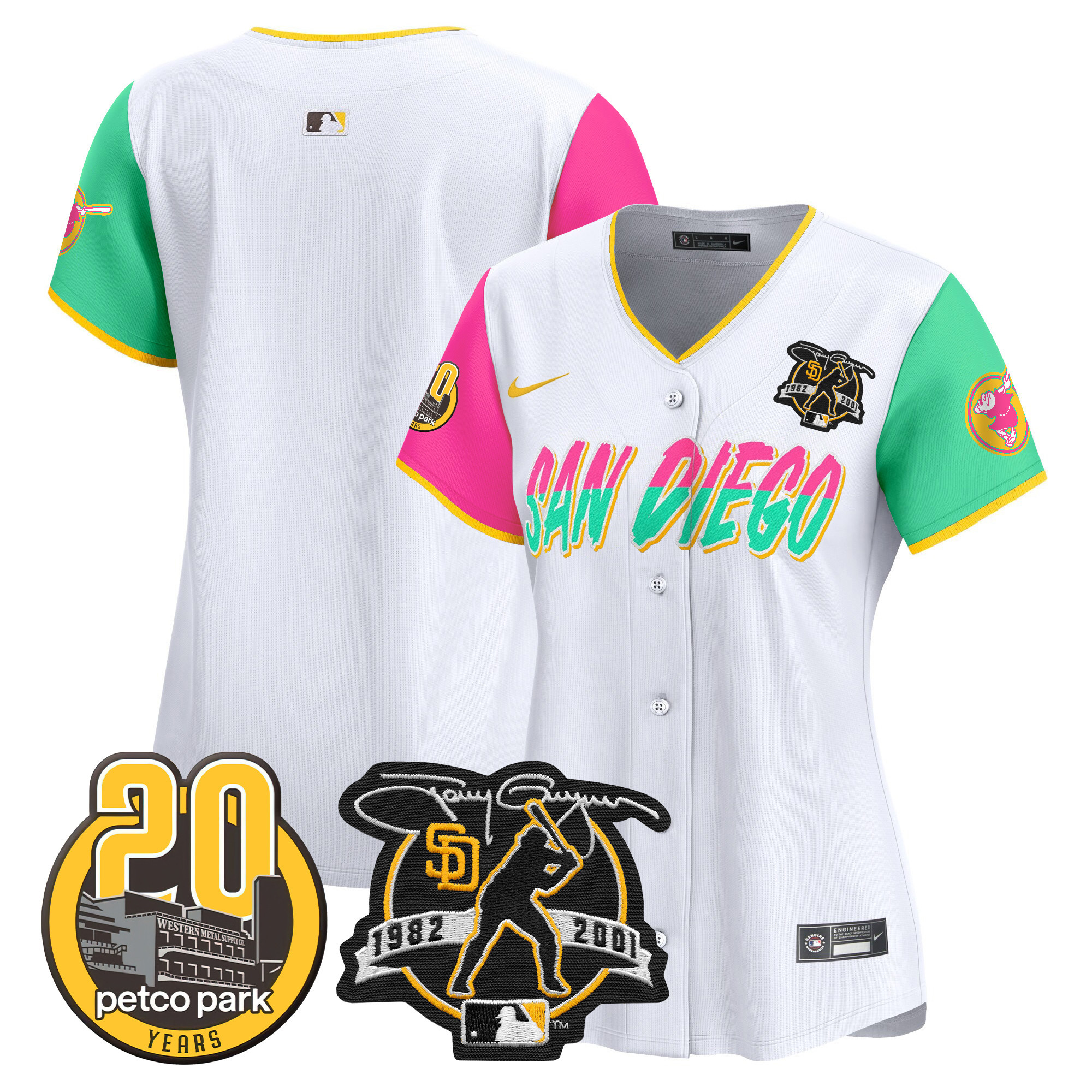Team Women's San Diego Padres Tony Gwynn & Petco Park 20th Patch Vapor Premier Limited City Connect Jersey - All Stitched