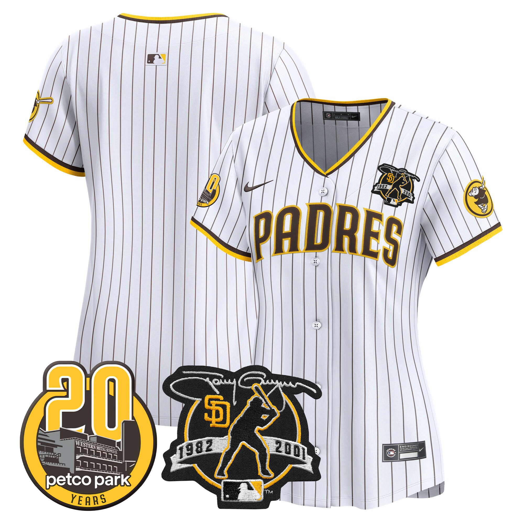 Team Women's San Diego Padres Tony Gwynn & Petco Park 20th Patch Vapor Premier Limited White Jersey - All Stitched