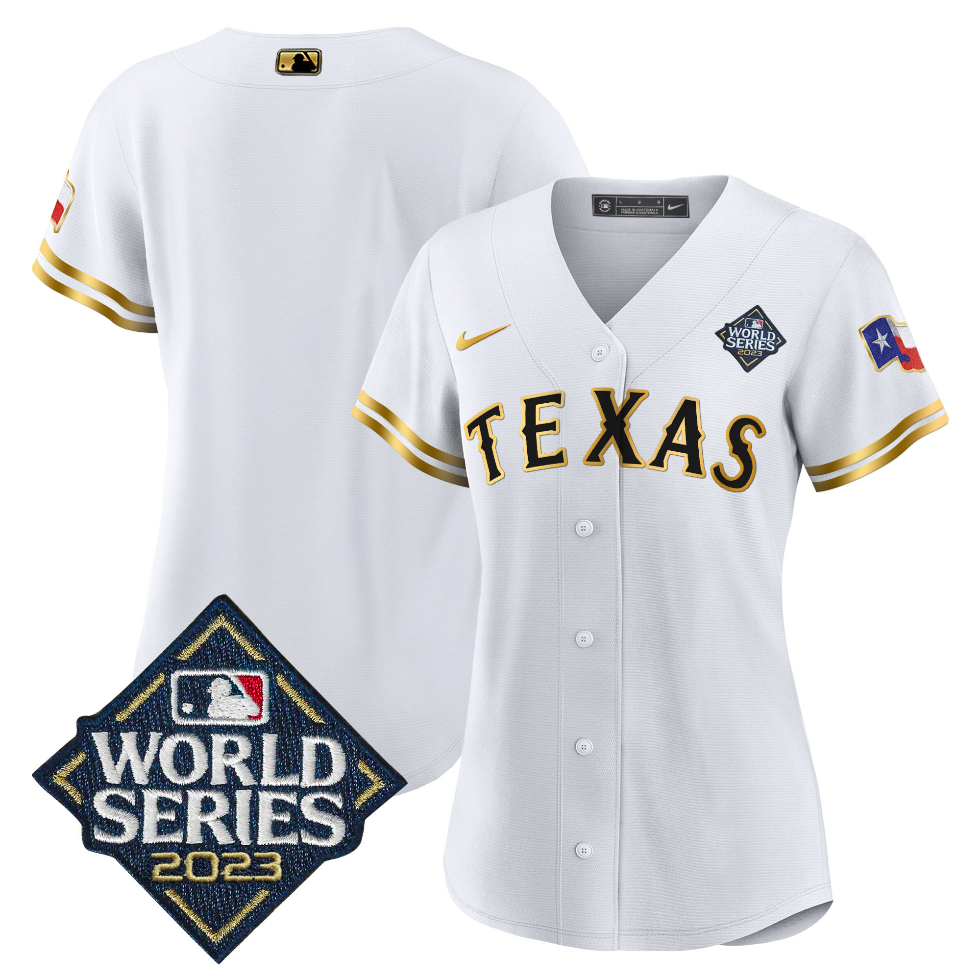 Team Women's Texas Rangers 2023 World Series Baseball V2 White Gold Jersey - All Stitched