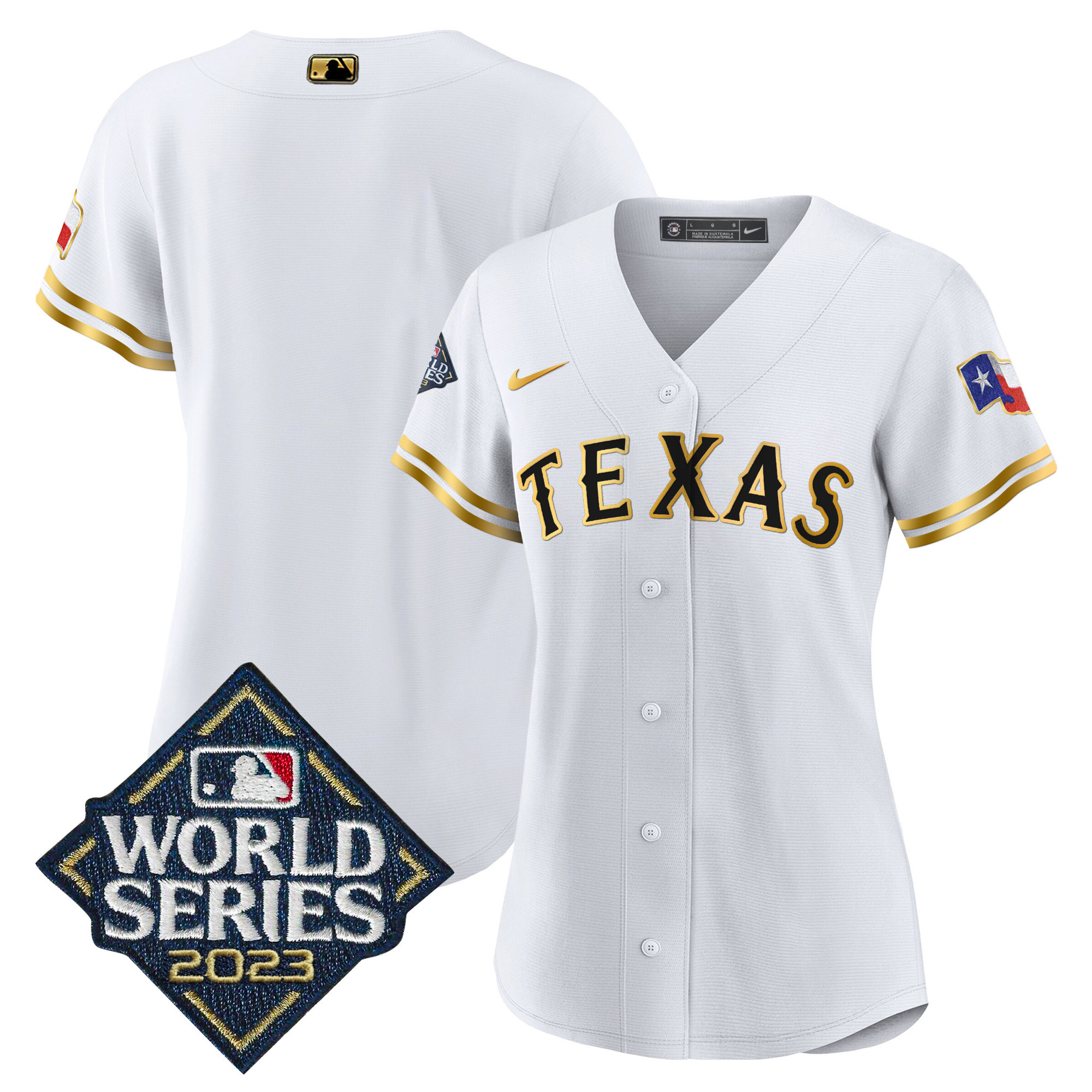 Team Women's Texas Rangers 2023 World Series Baseball White Gold Jersey - All Stitched