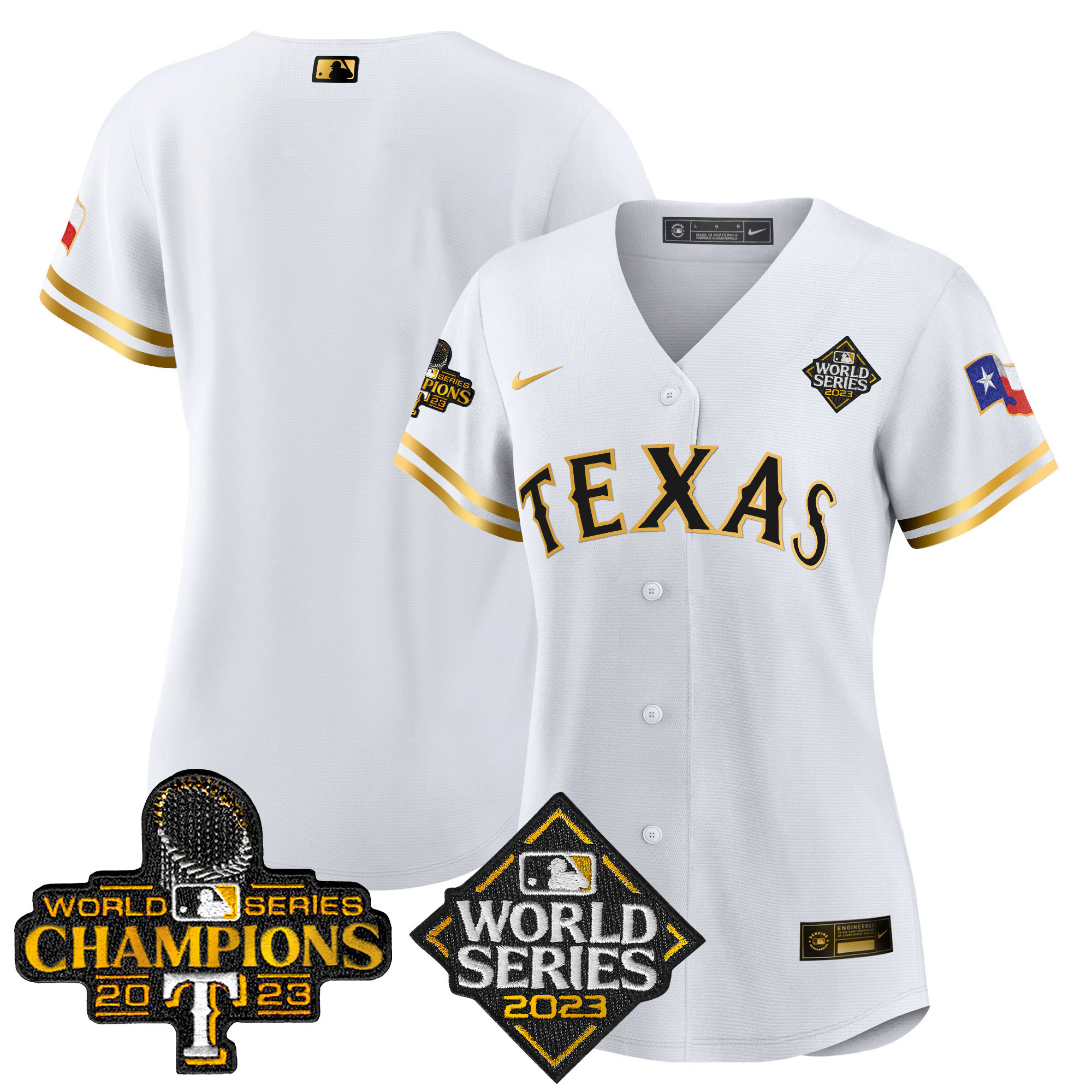 Team Women's Texas Rangers 2023 World Series Champions Baseball V4 White Gold Jersey - All Stitched