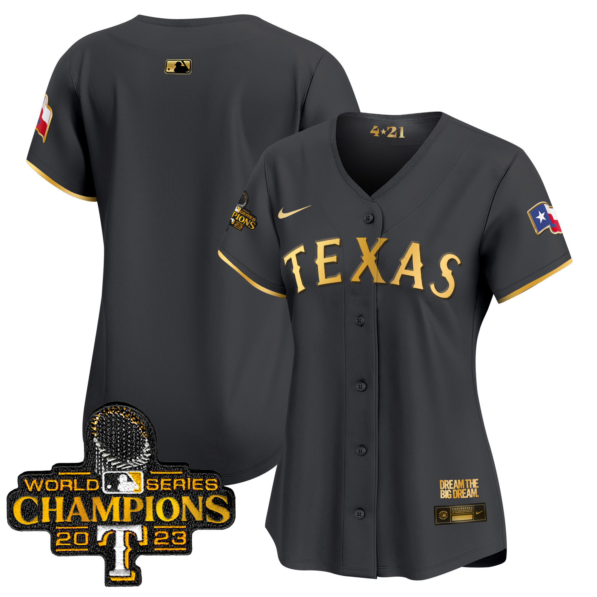 Team Women's Texas Rangers 2023 World Series Champions City Connect Vapor Premier Limited Black Gold Jersey - All Stitched