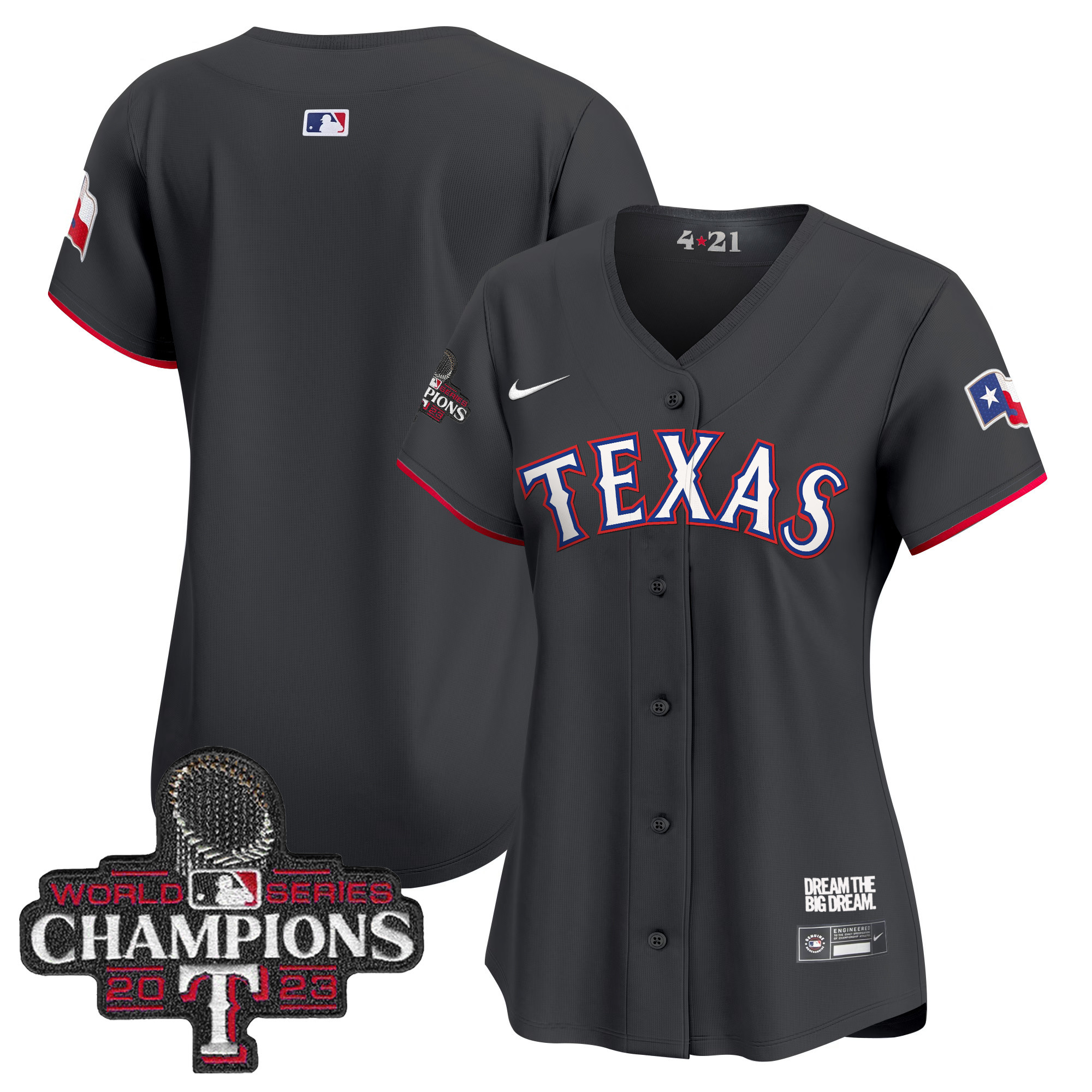Team Women's Texas Rangers 2023 World Series Champions City Connect Vapor Premier Limited Black Jersey - All Stitched