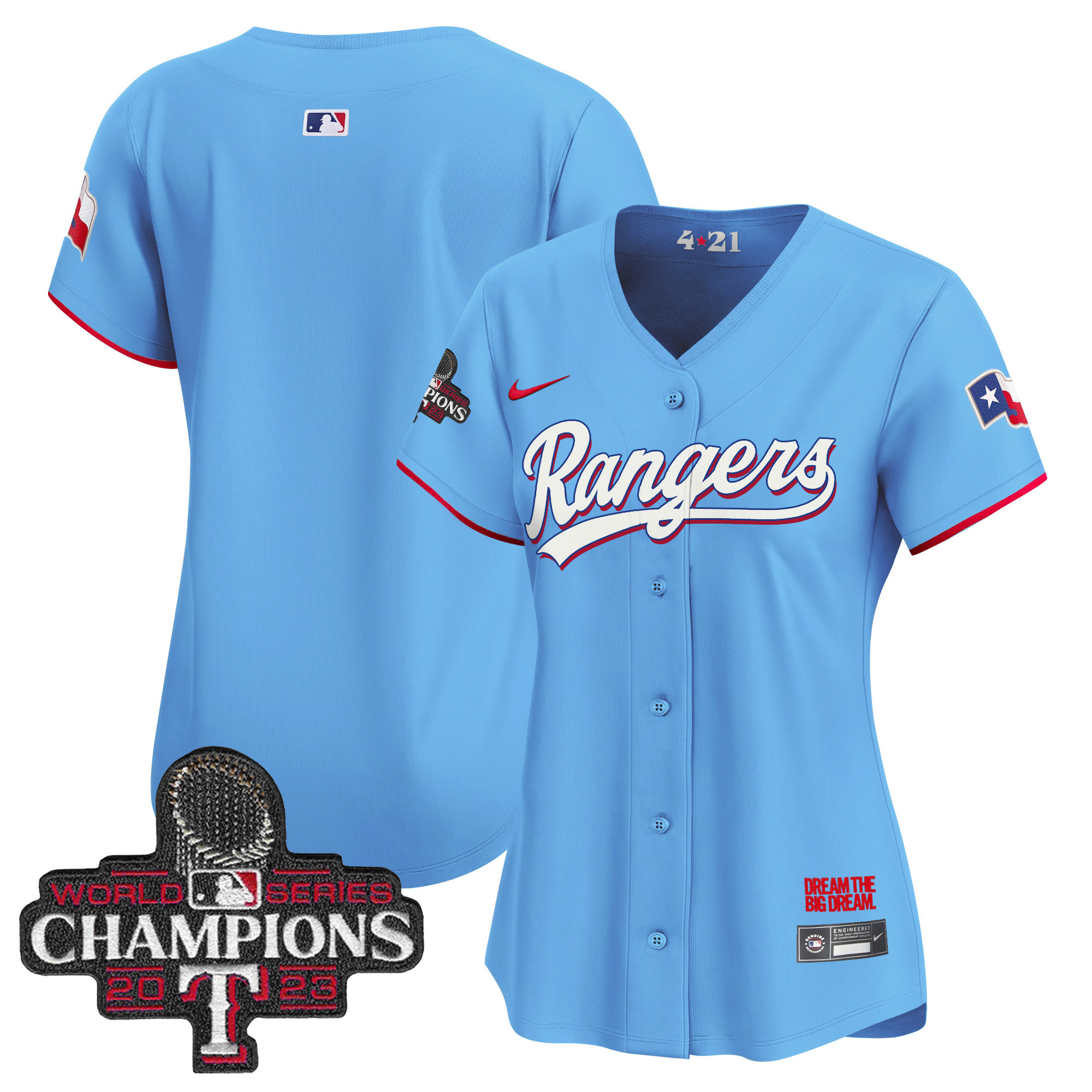 Team Women's Texas Rangers 2023 World Series Champions City Connect Vapor Premier Limited Blue Jersey - All Stitched