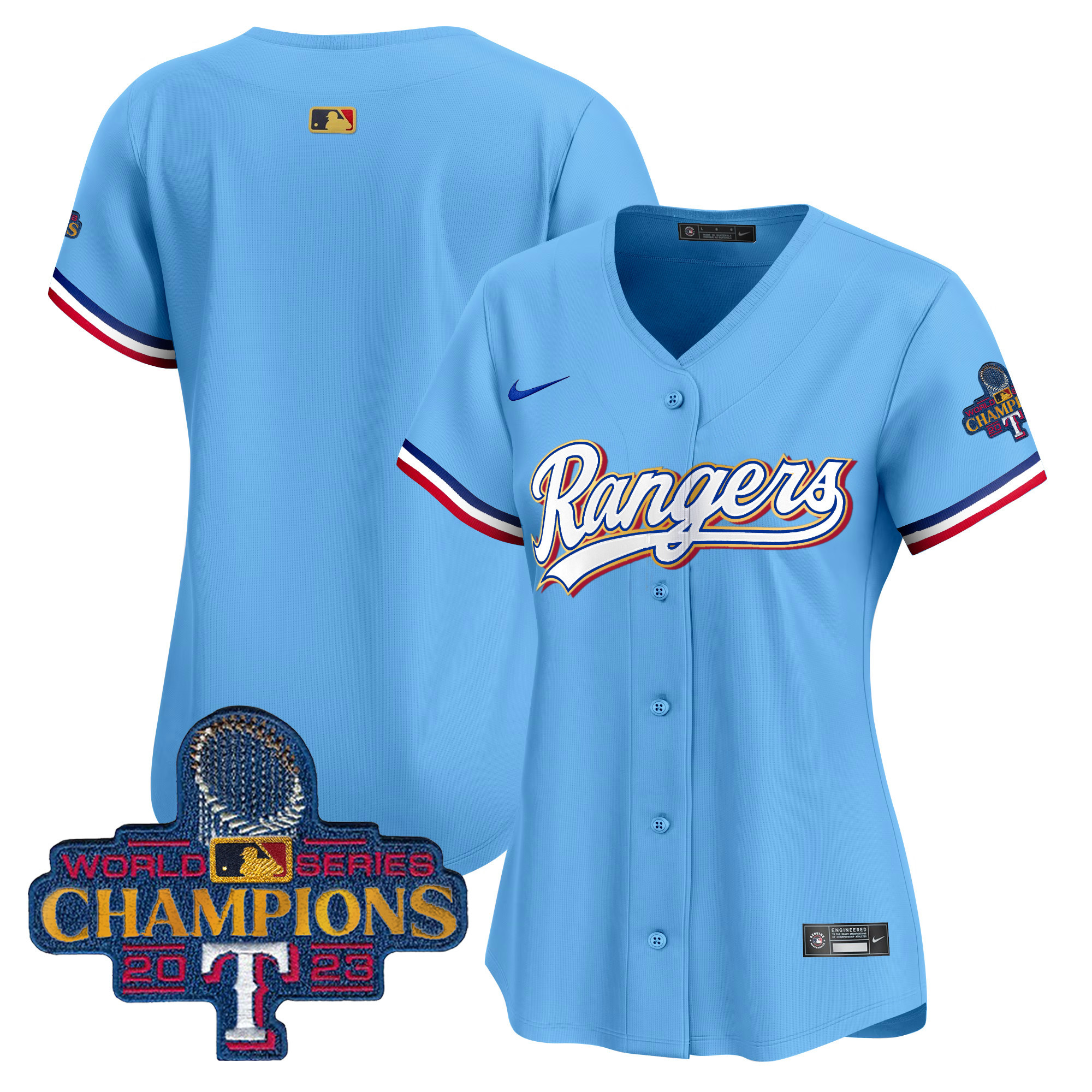 Team Women's Texas Rangers 2023 World Series Champions Gold Trim Vapor Premier Limited Blue Jersey - All Stitched
