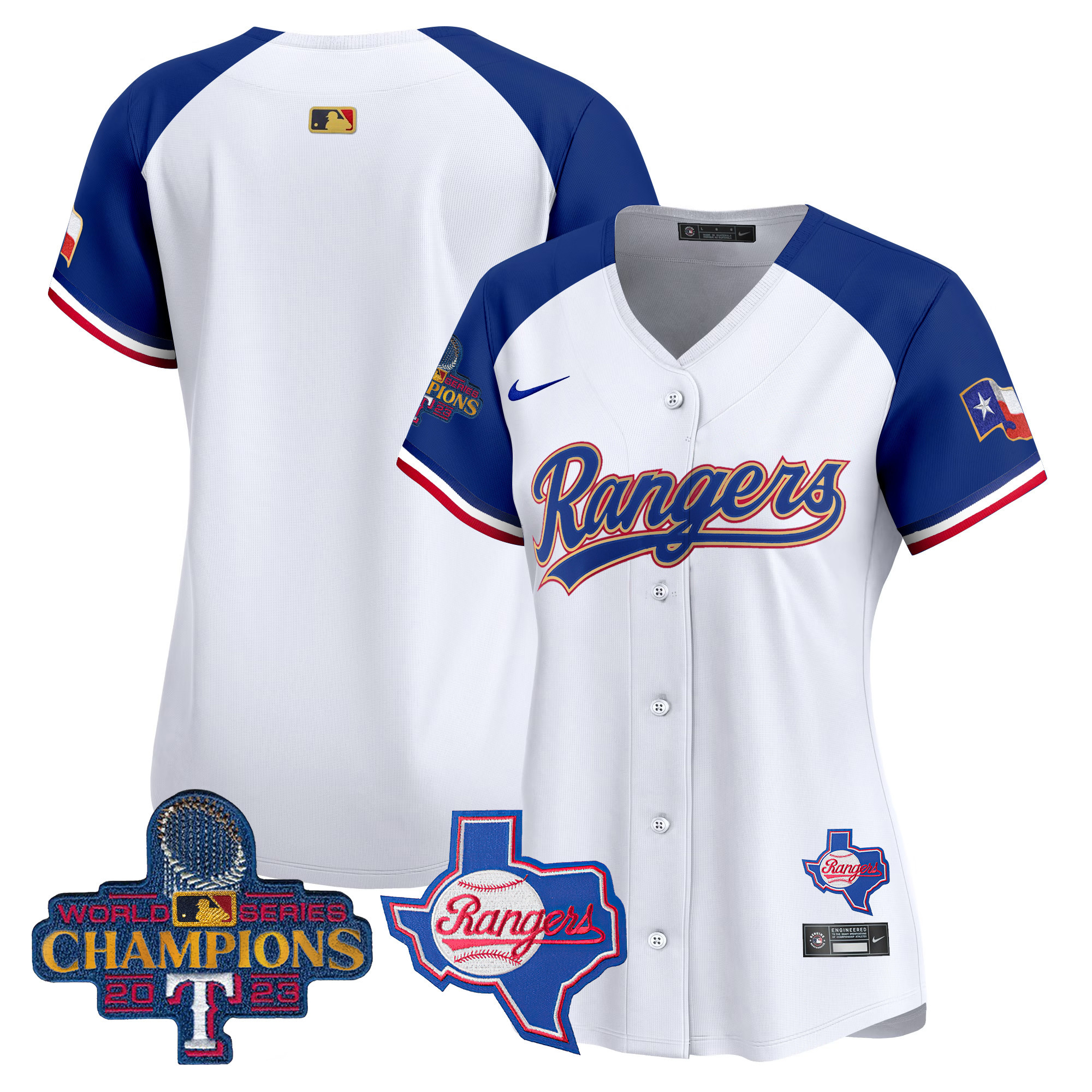 Team Women's Texas Rangers 2023 World Series Champions Gold Trim Vapor Premier Limited V2 White Alternate Jersey - All Stitched