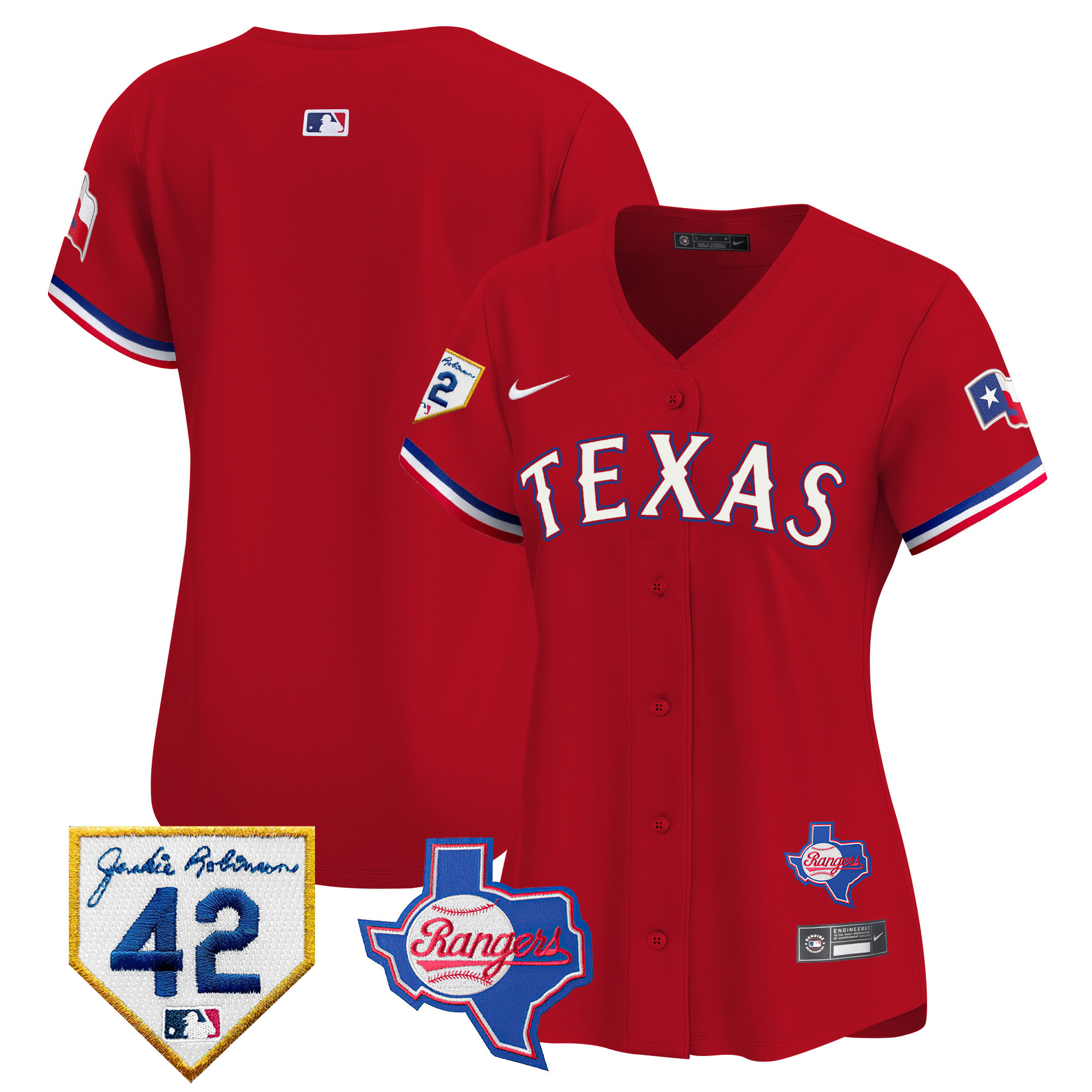 Team Women's Texas Rangers 2024 Jackie Robinson Patch Vapor Premier Limited Red Jersey - All Stitched