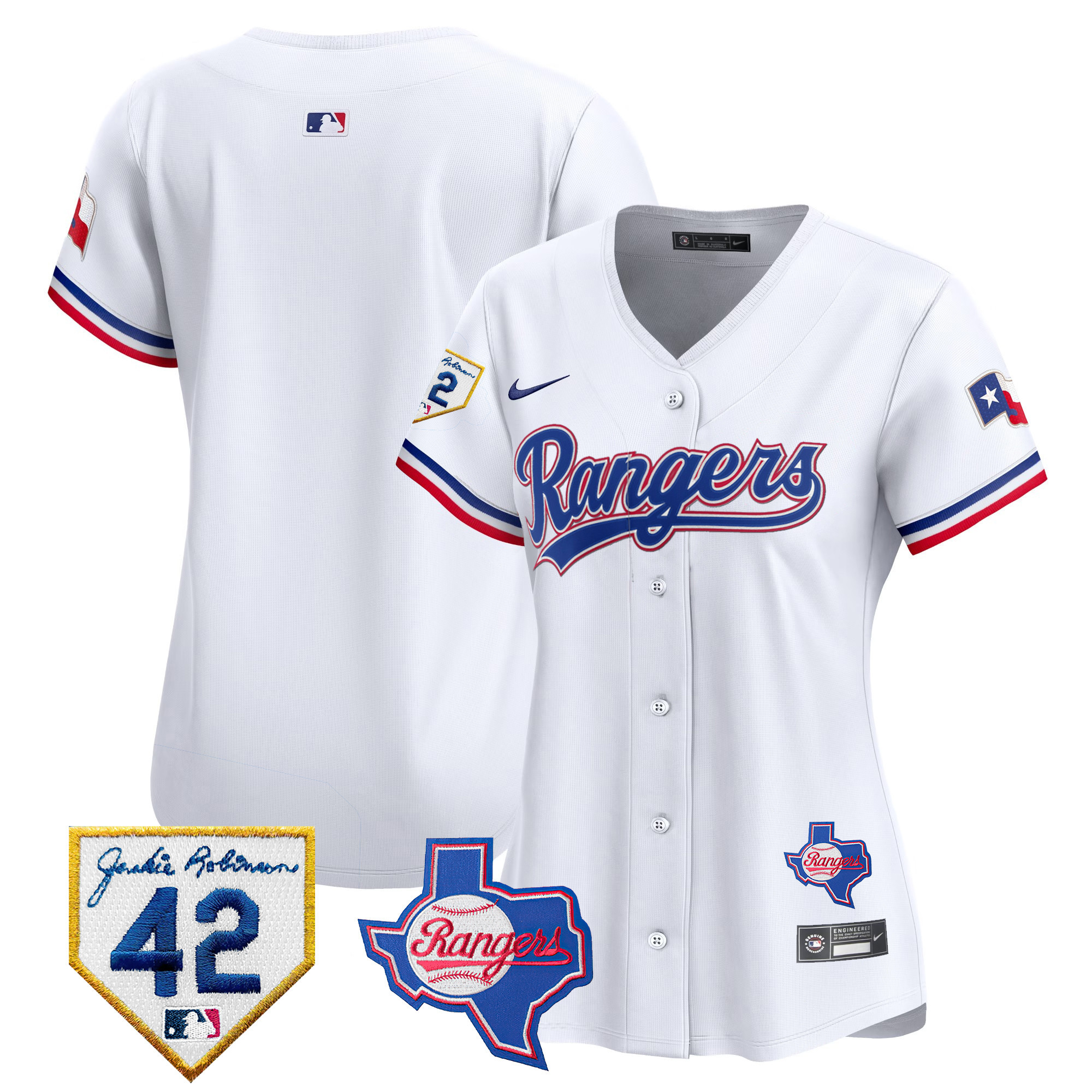 Team Women's Texas Rangers 2024 Jackie Robinson Patch Vapor Premier Limited White Jersey - All Stitched