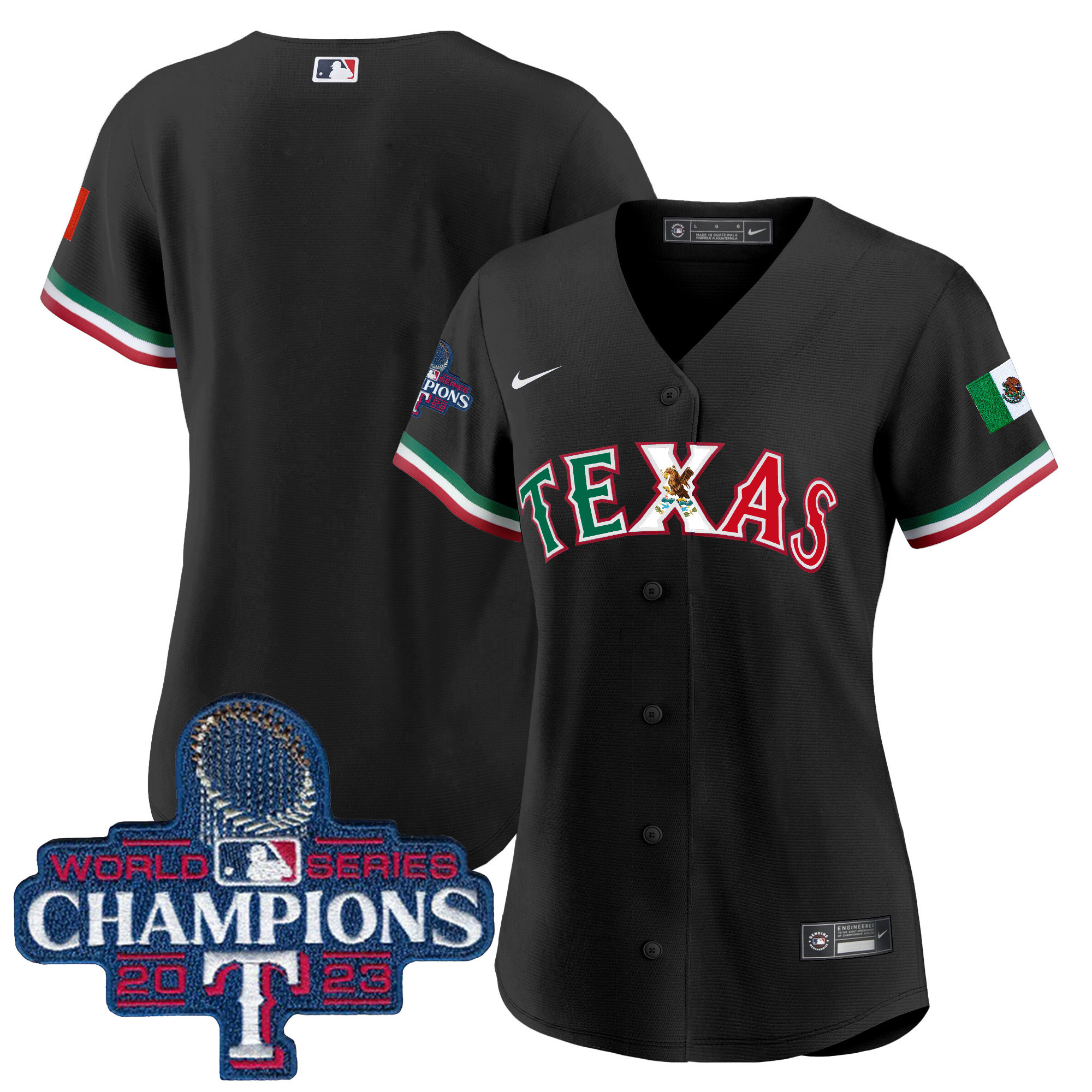 Team Women's Texas Rangers Mexico 2023 World Series Champions Baseball Black Jersey - All Stitched