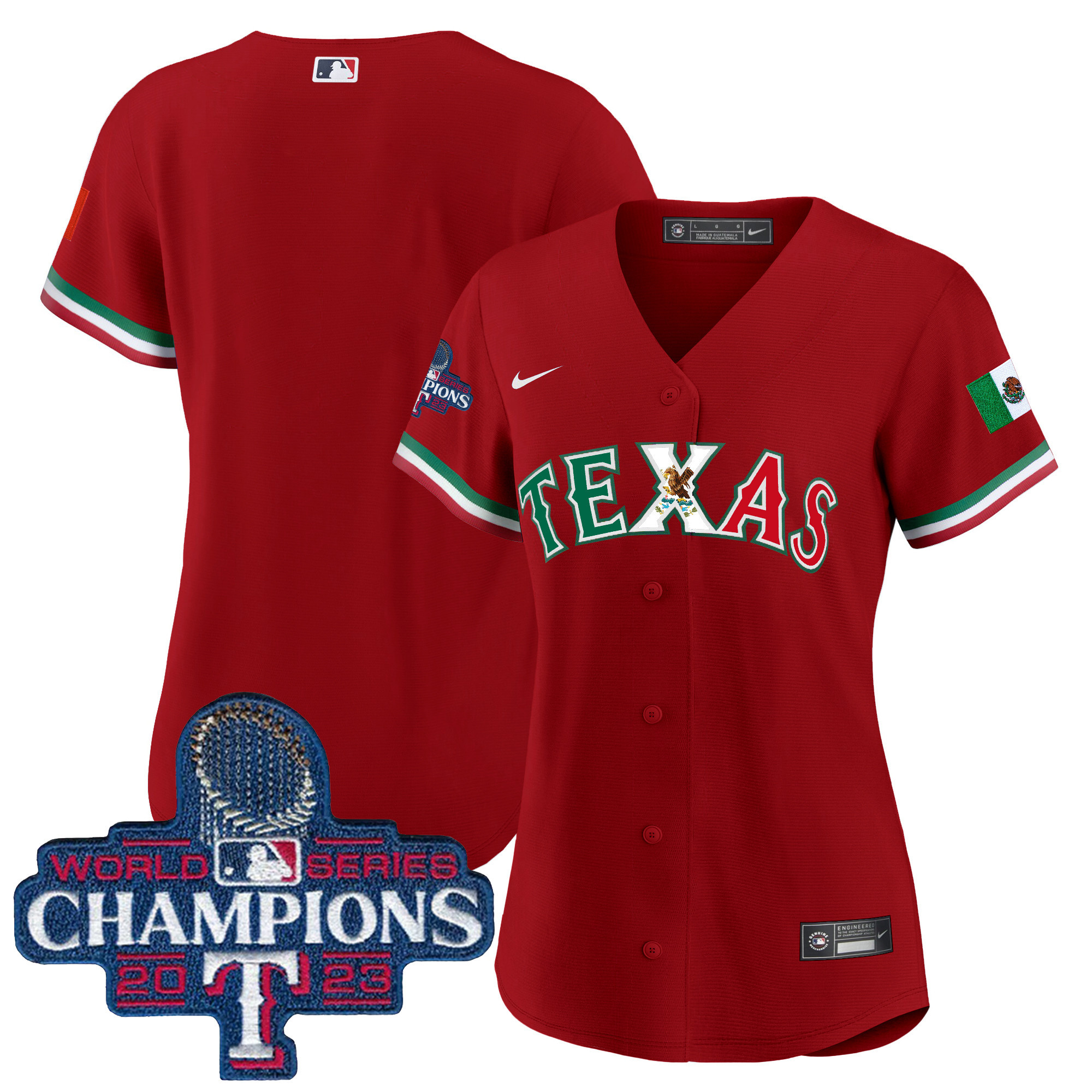 Team Women's Texas Rangers Mexico 2023 World Series Champions Baseball V2 Red Jersey - All Stitched