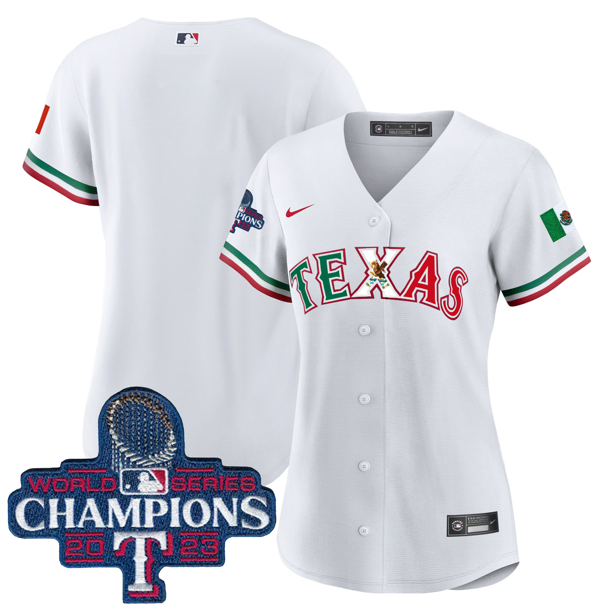Team Women's Texas Rangers Mexico 2023 World Series Champions Baseball White Jersey - All Stitched