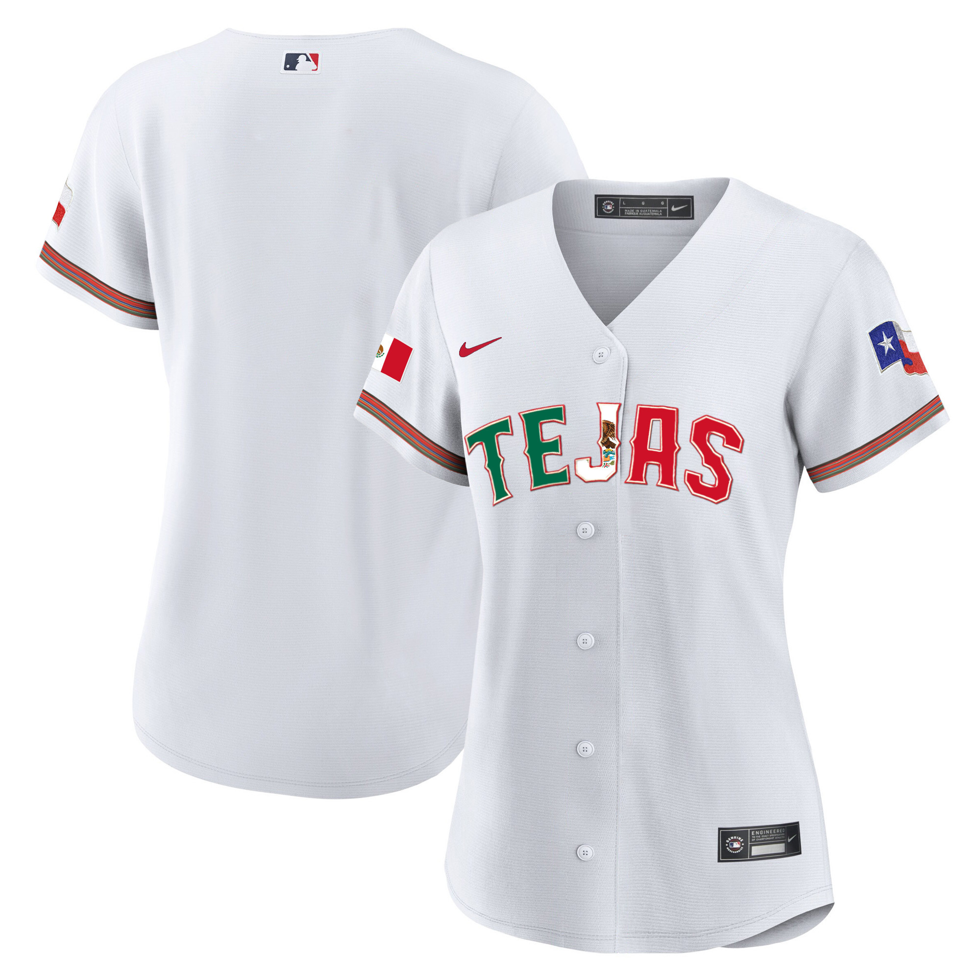 Team Women's Texas Rangers Mexico Flag White Jersey - All Stitched