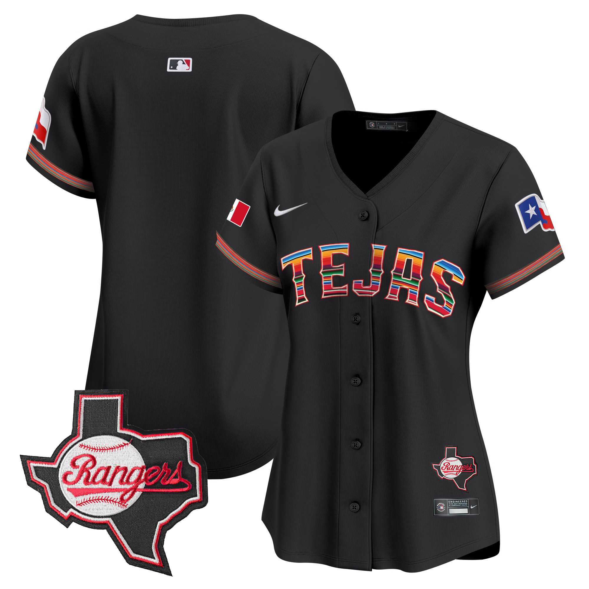 Team Women's Texas Rangers Mexico Texas Patch Vapor Premier Limited Black Jersey - All Stitched