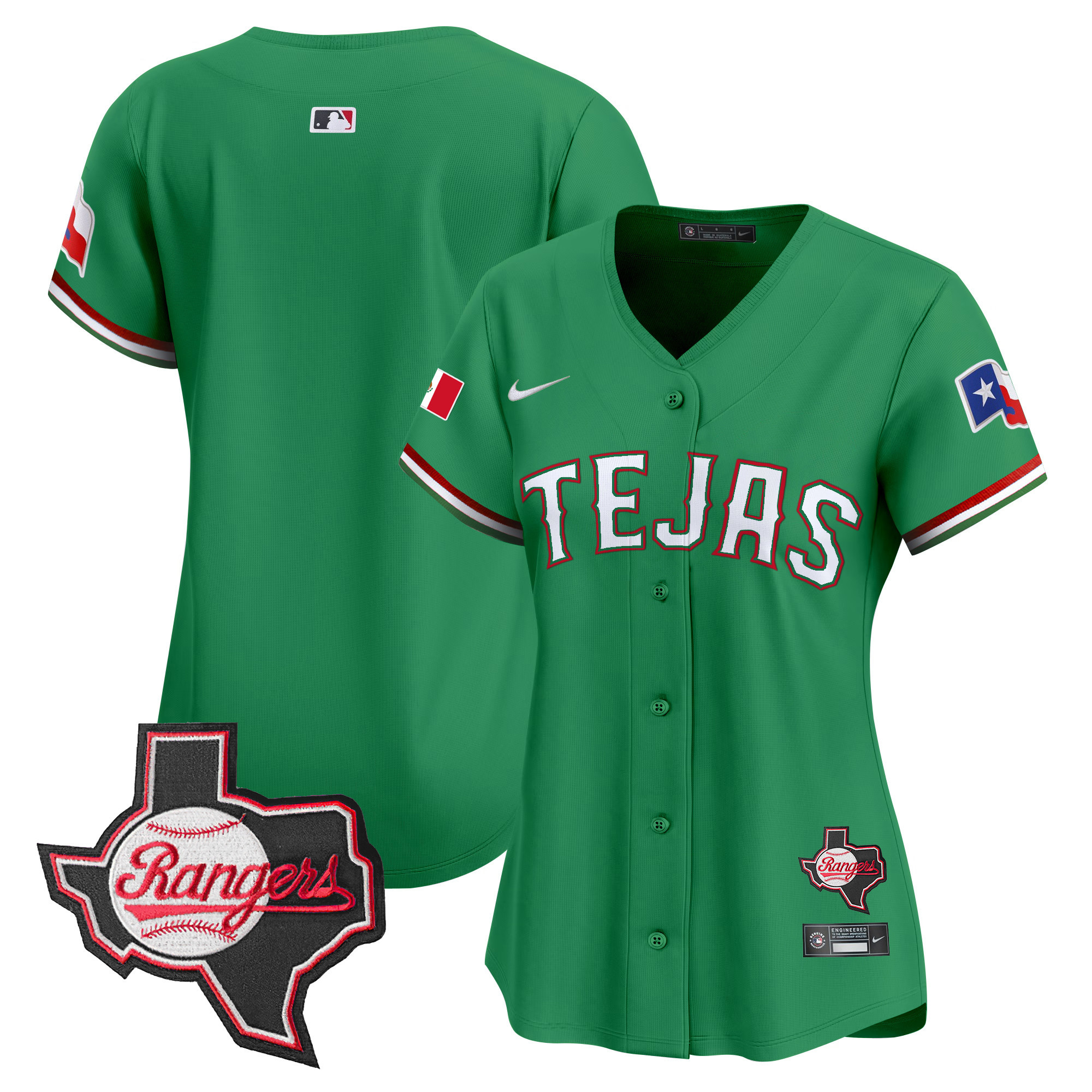 Team Women's Texas Rangers Mexico Texas Patch Vapor Premier Limited Green Jersey - All Stitched