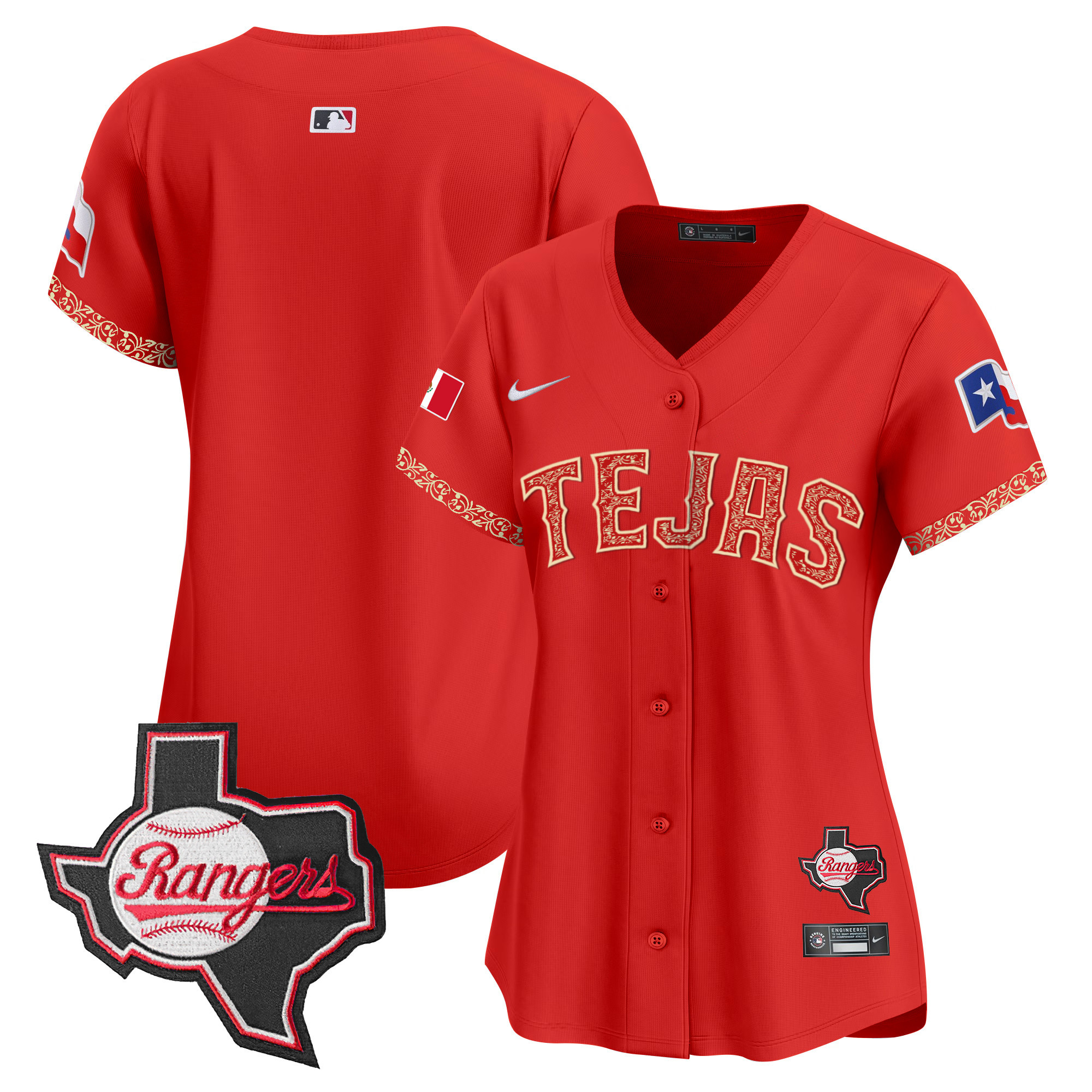 Team Women's Texas Rangers Mexico Texas Patch Vapor Premier Limited Red Jersey - All Stitched