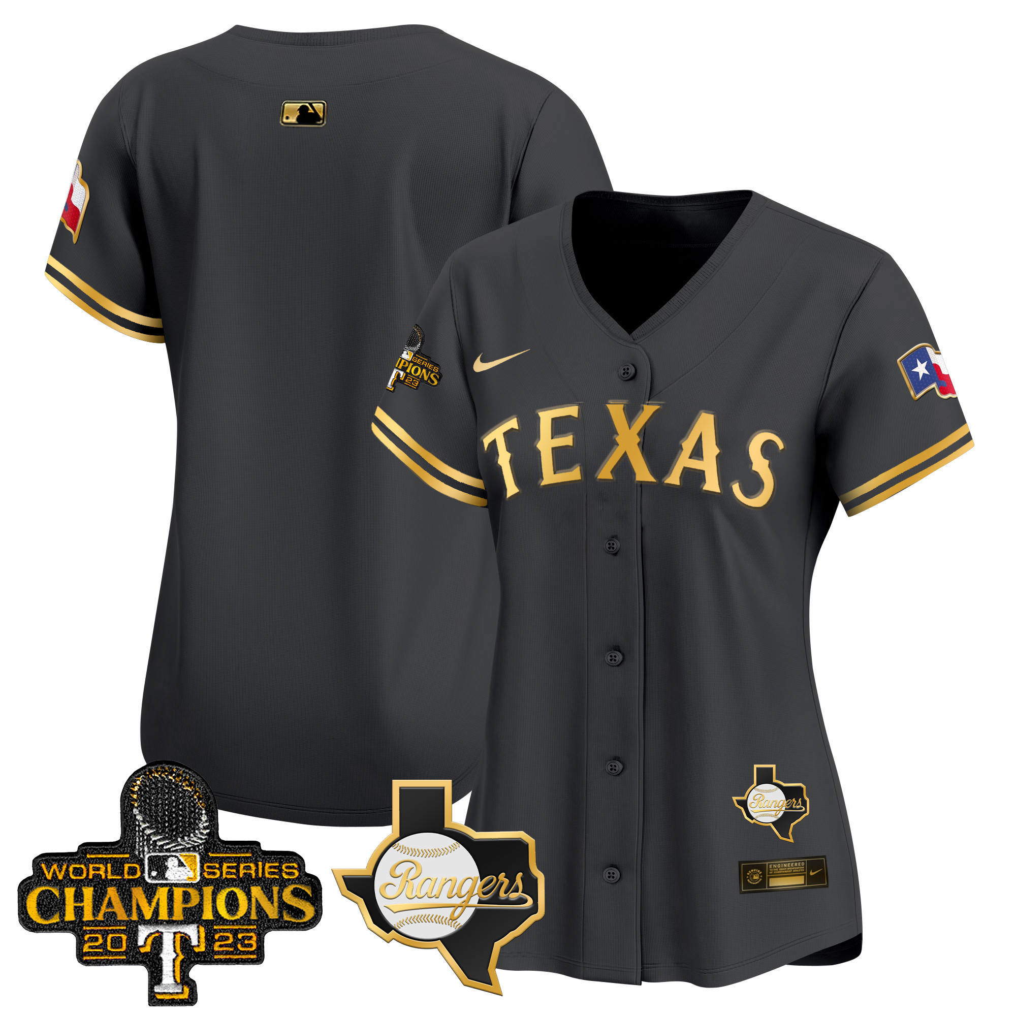 Team Women's Texas Rangers World Series Champions Vapor Premier Limited V2 Black Gold Jersey - All Stitched