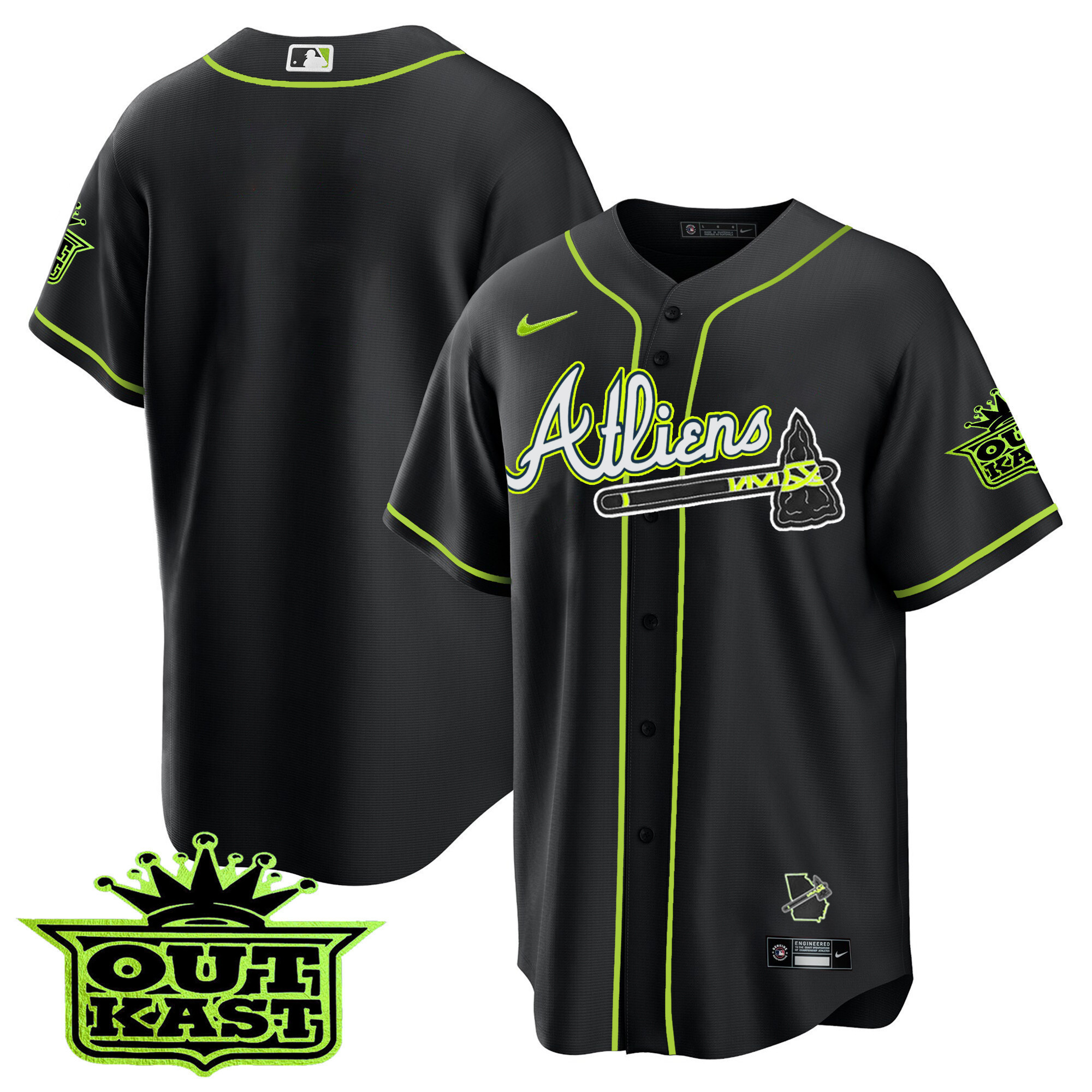 Team Youth's Atlanta Braves Atliens Cool Base Black Jersey - All Stitched