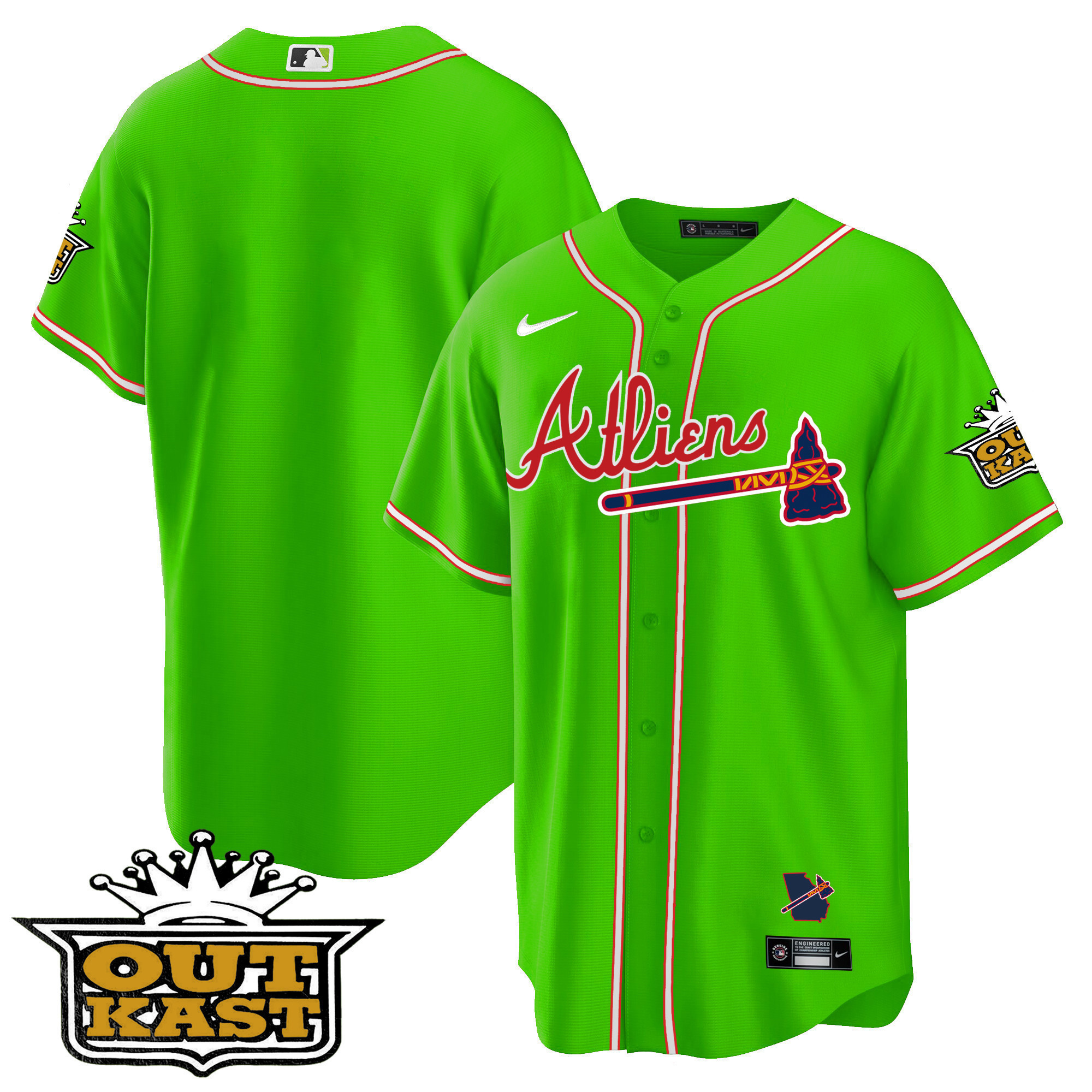 Team Youth's Atlanta Braves Atliens Cool Base Bright Green Jersey - All Stitched