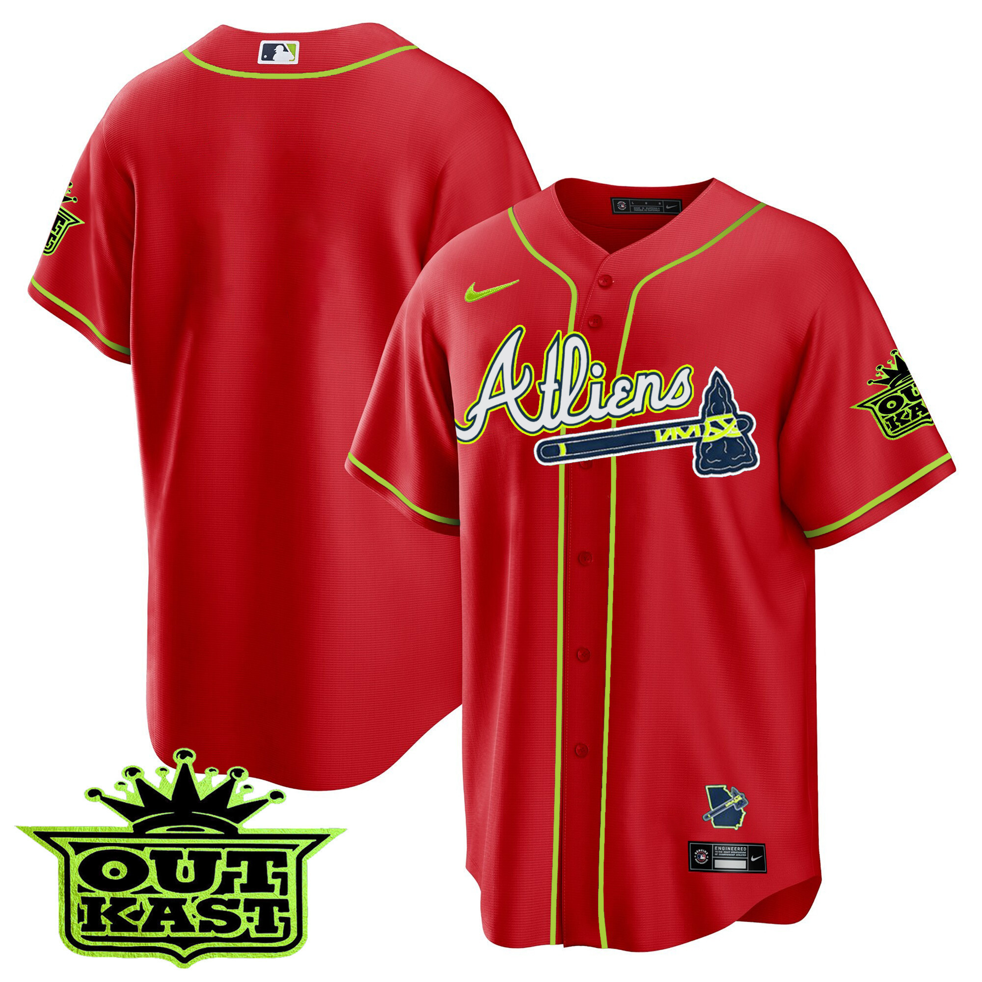 Team Youth's Atlanta Braves Atliens Cool Base Red Jersey - All Stitched