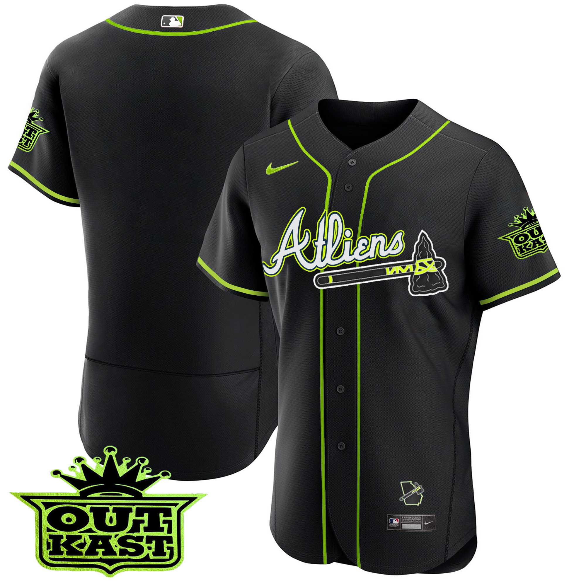 Team Youth's Atlanta Braves Atliens Flex Base Black Jersey - All Stitched