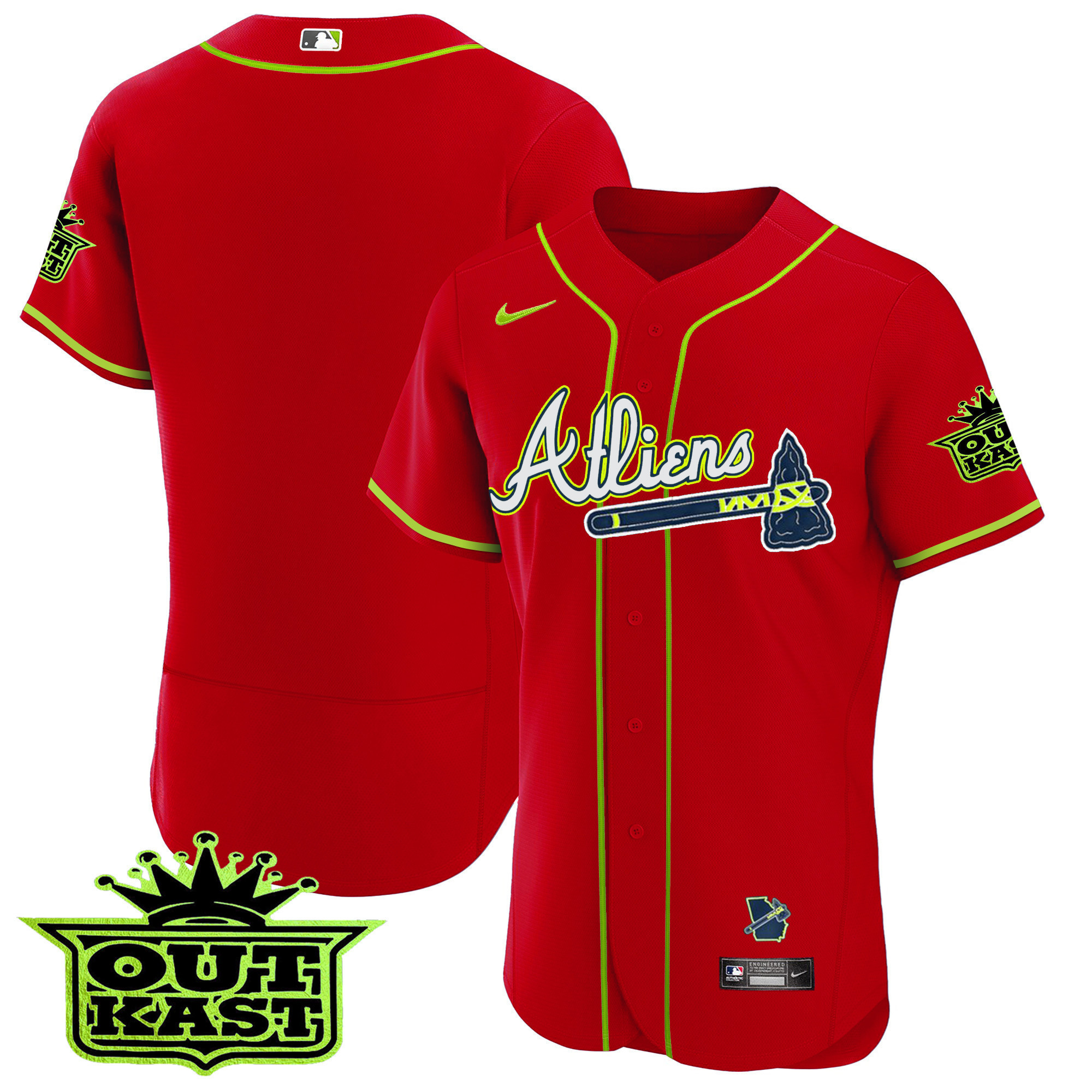 Team Youth's Atlanta Braves Atliens Flex Base Red Jersey - All Stitched