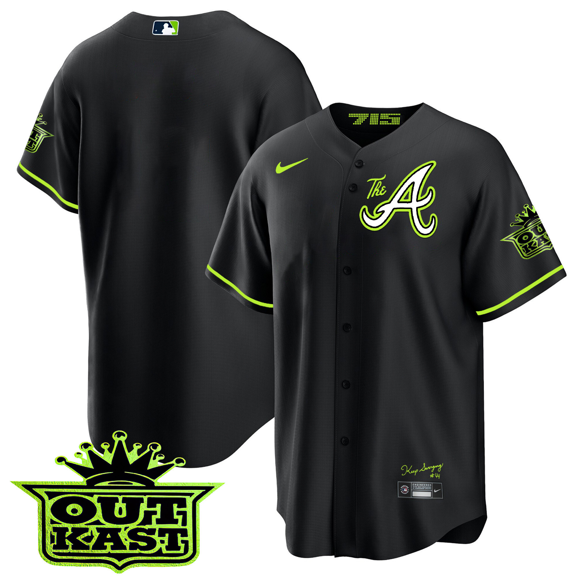 Team Youth's Atlanta Braves Atliens The A Cool Base Black Jersey - All Stitched
