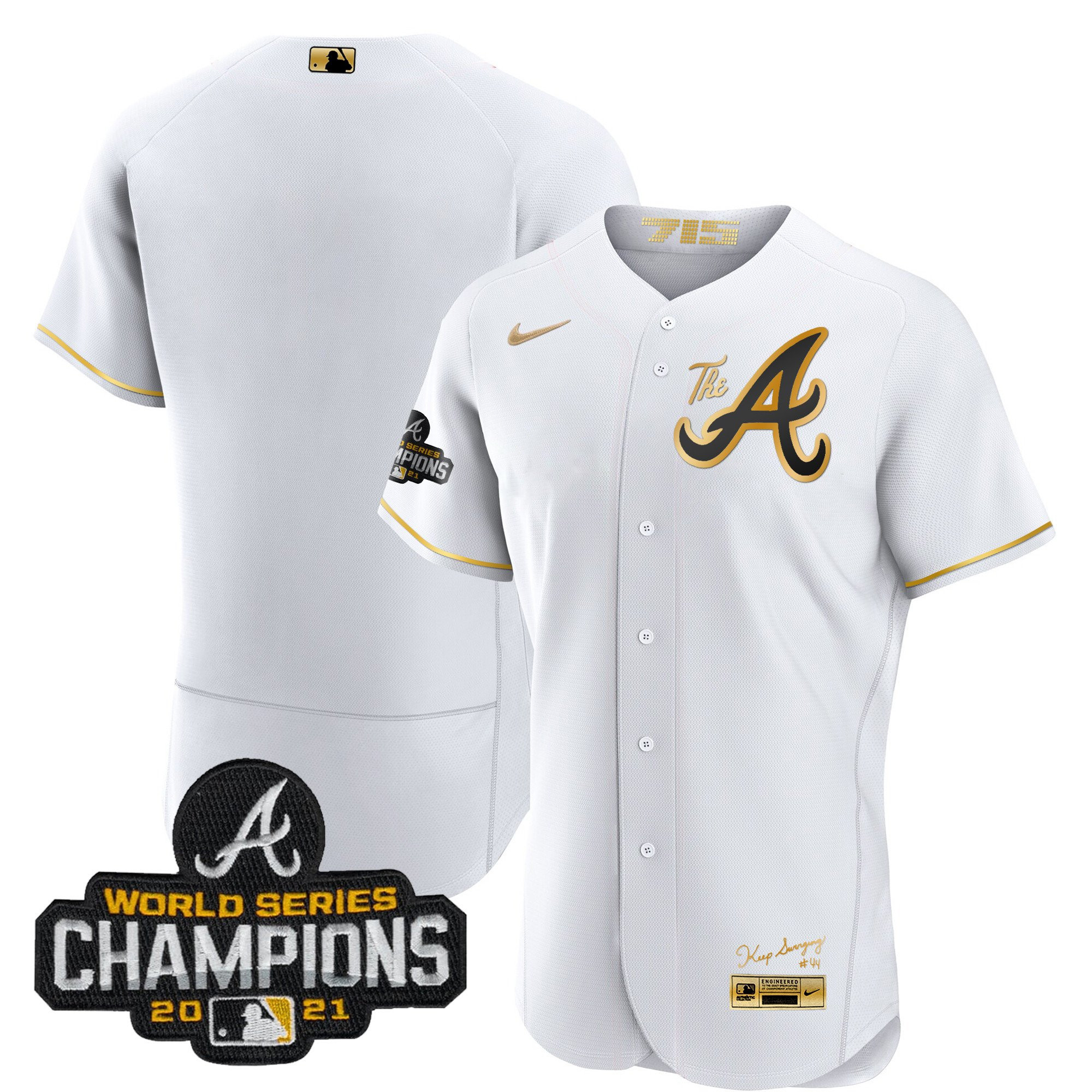 Team Youth's Atlanta Braves Champions City Connect Gold Flex Base White Gold Jersey - All Stitched