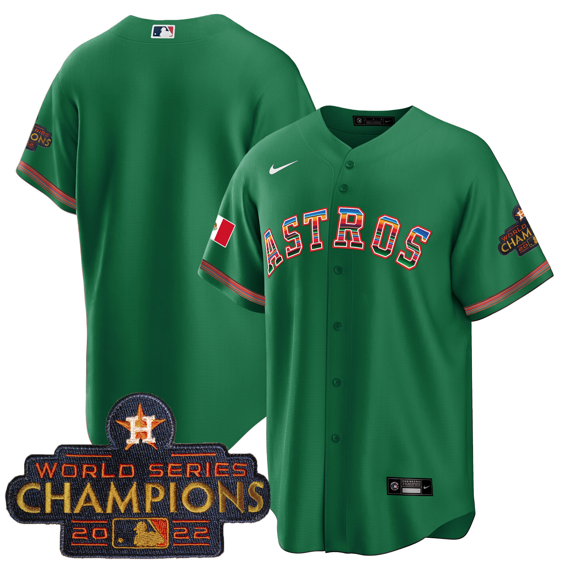 Team Youth's Houston Astros Mexico Cool Base Limited Green Jersey - All Stitched