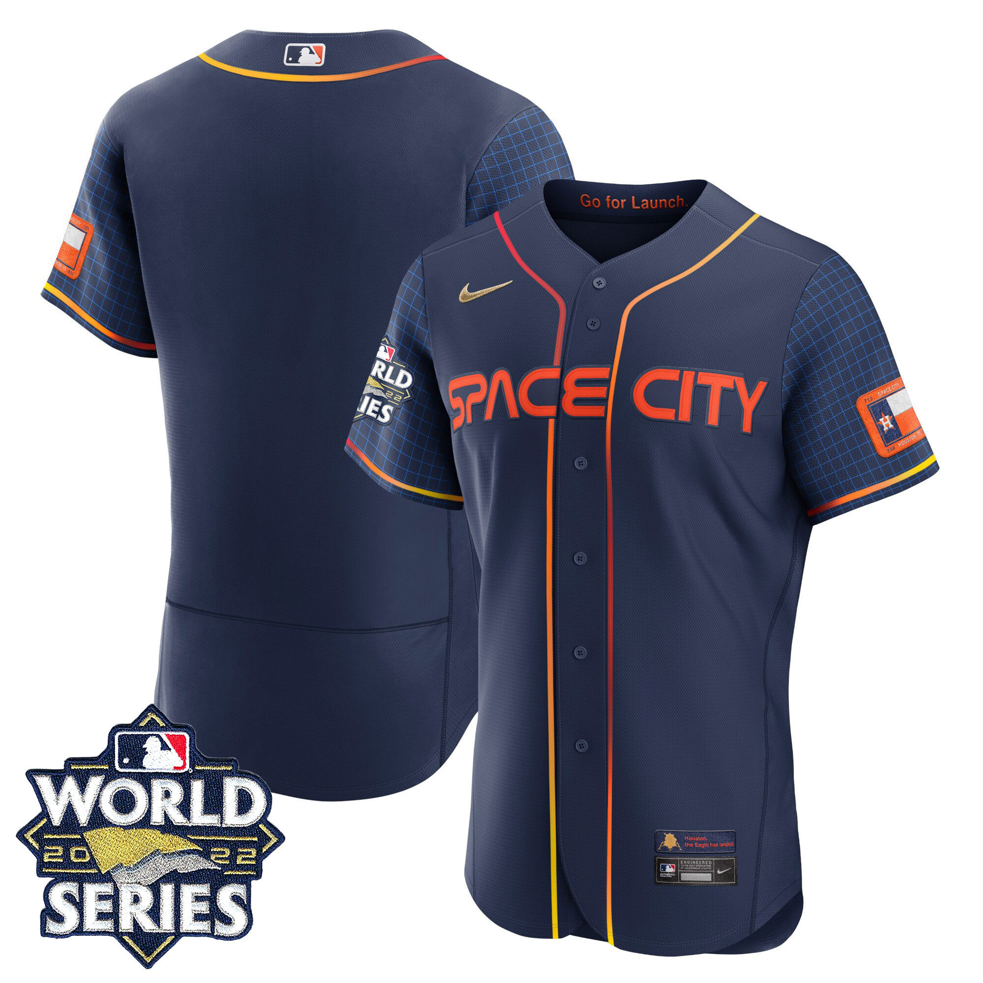 Team Youth's Houston Astros Space City 2022 World Series Flex Base Jersey - All Stitched