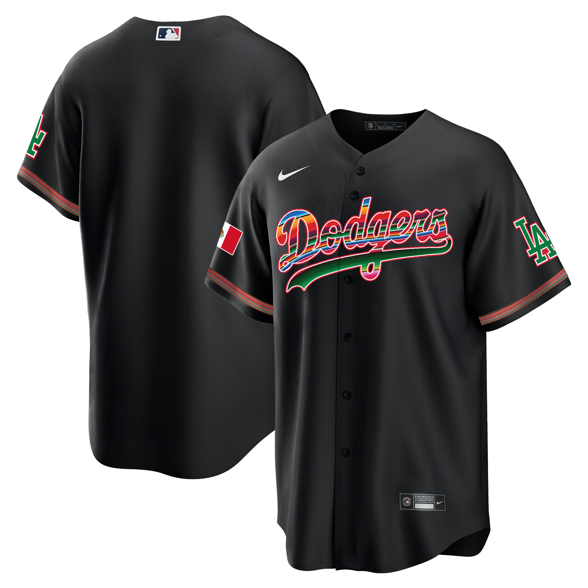 Team Youth's Los Angeles Dodgers Mexico Cool Base Limited Black Jersey - All Stitched