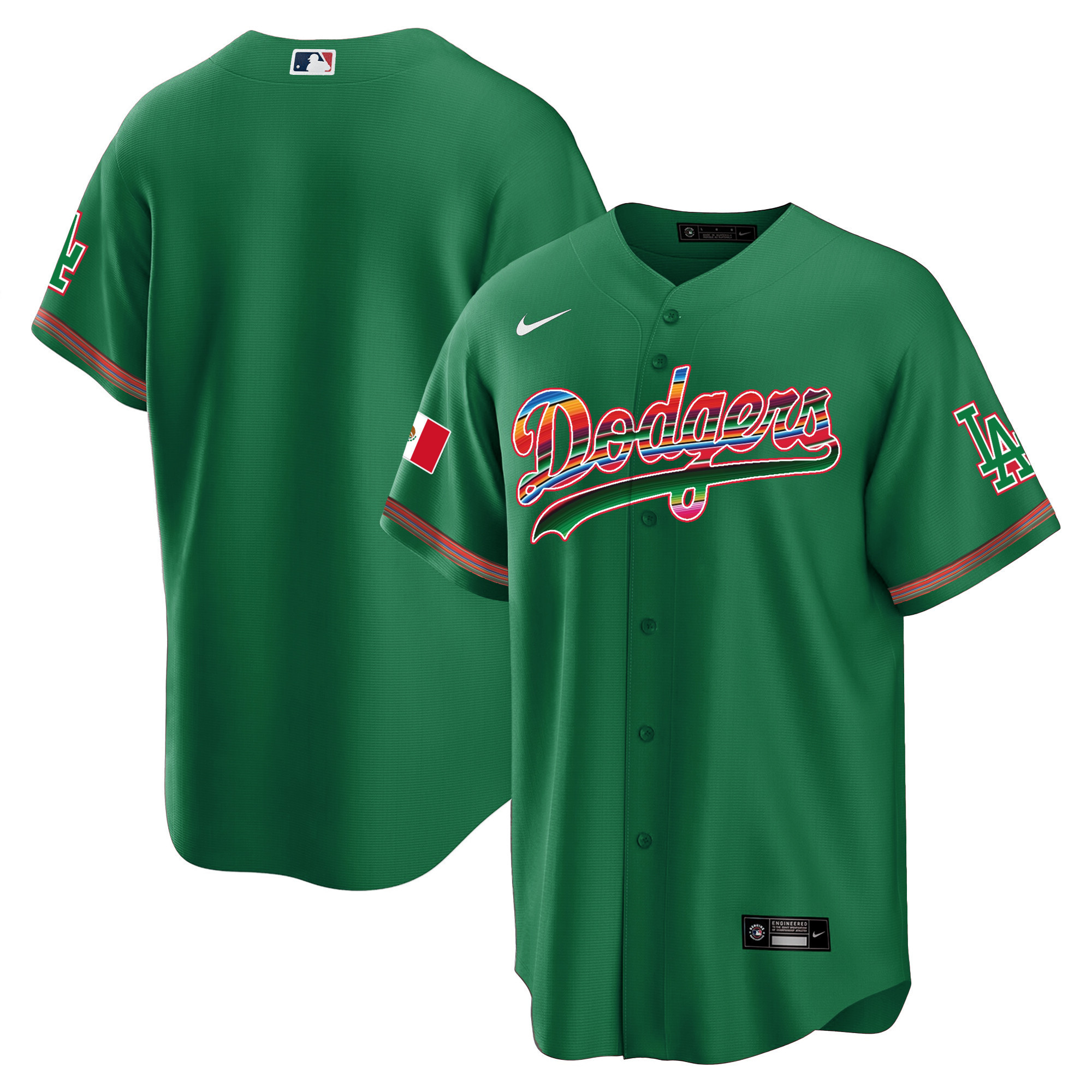 Team Youth's Los Angeles Dodgers Mexico Cool Base Limited Green Jersey - All Stitched