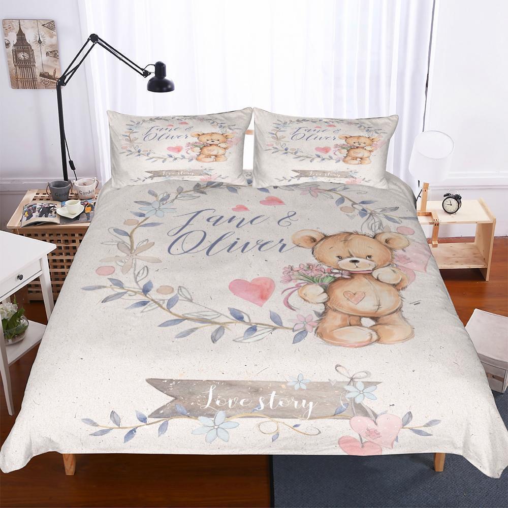Teddy Bear Theme Digital Printing Homeupplies Whiteeriess 3D Customized Duvet Cover Bedding Set