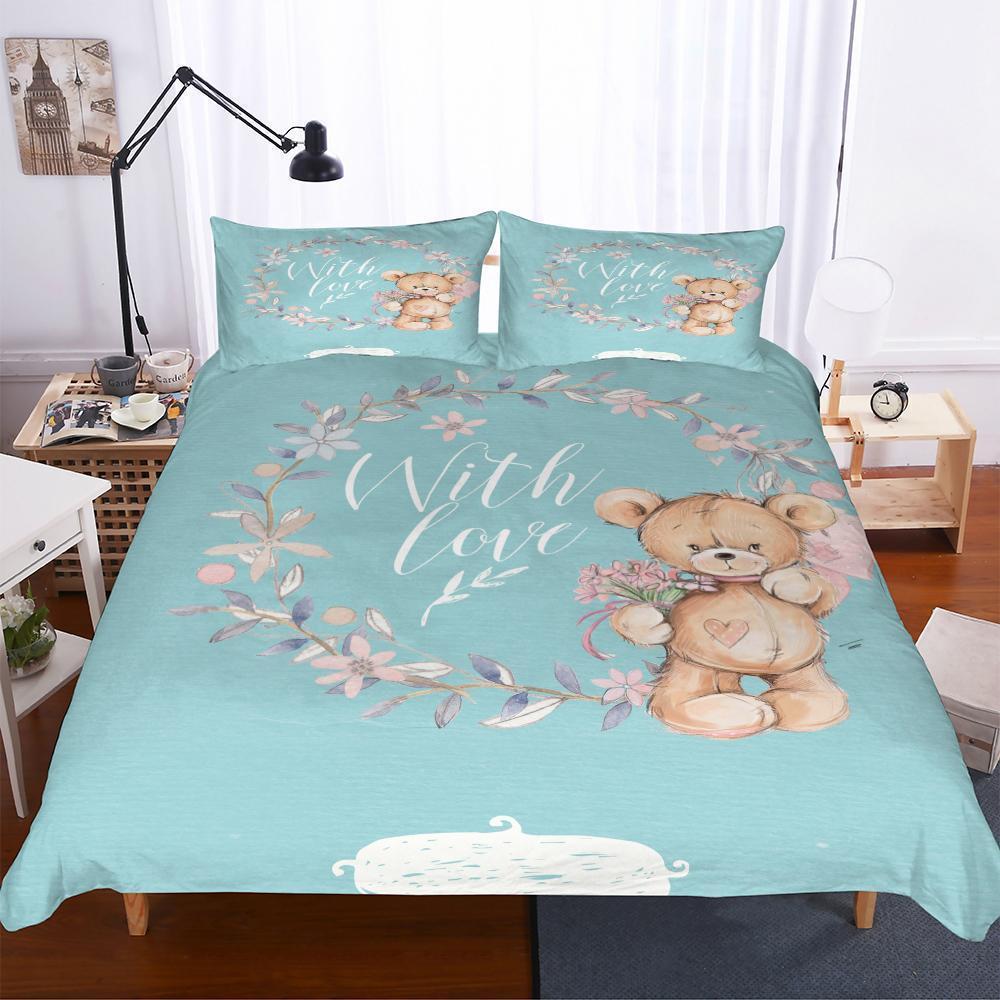 Teddy Bear Theme Digital Printing Homeuppliess 3D Customized Duvet Cover Bedding Set
