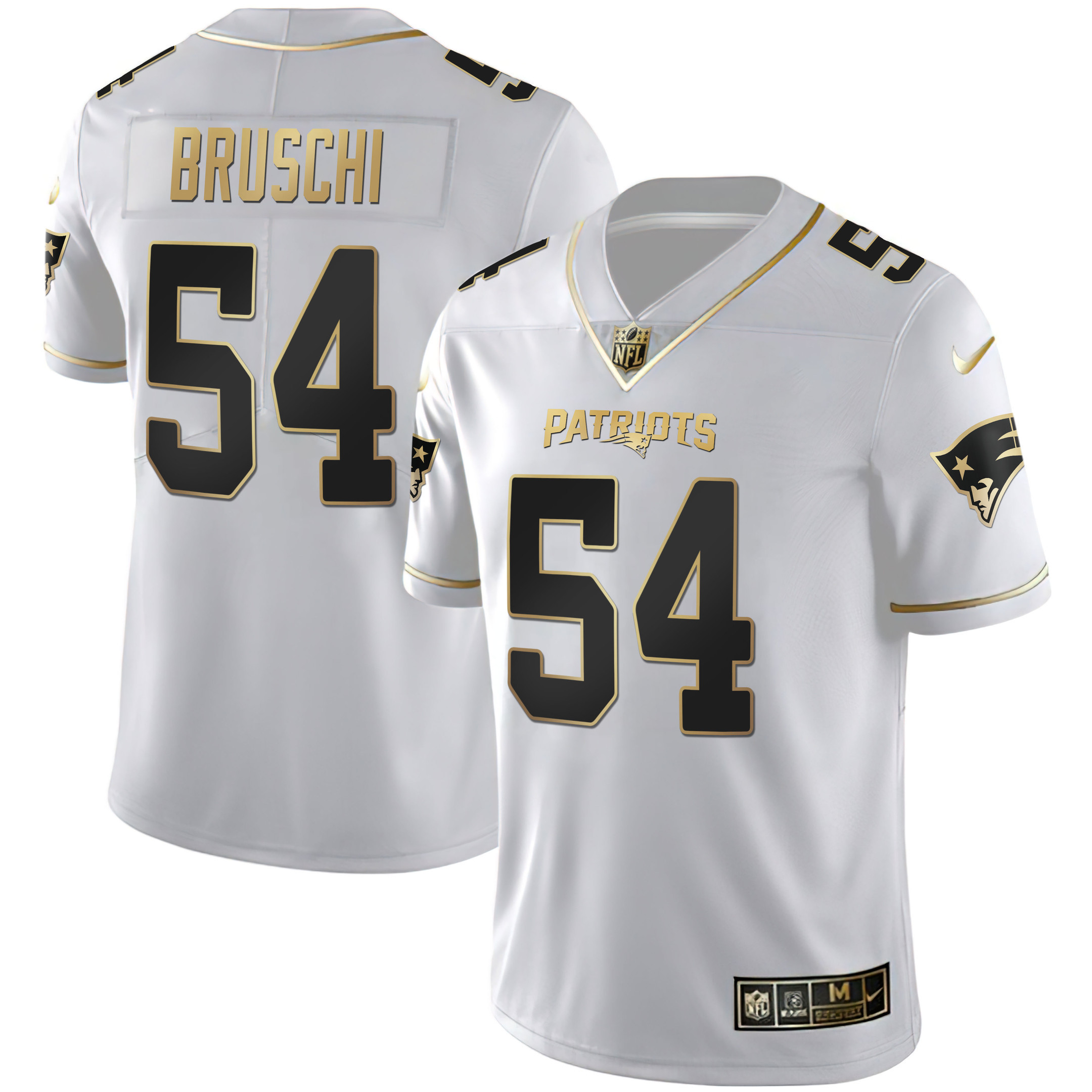 Tedy Bruschi Men's New England Patriots White Gold & Black Gold White Gold Jersey - All Stitched 