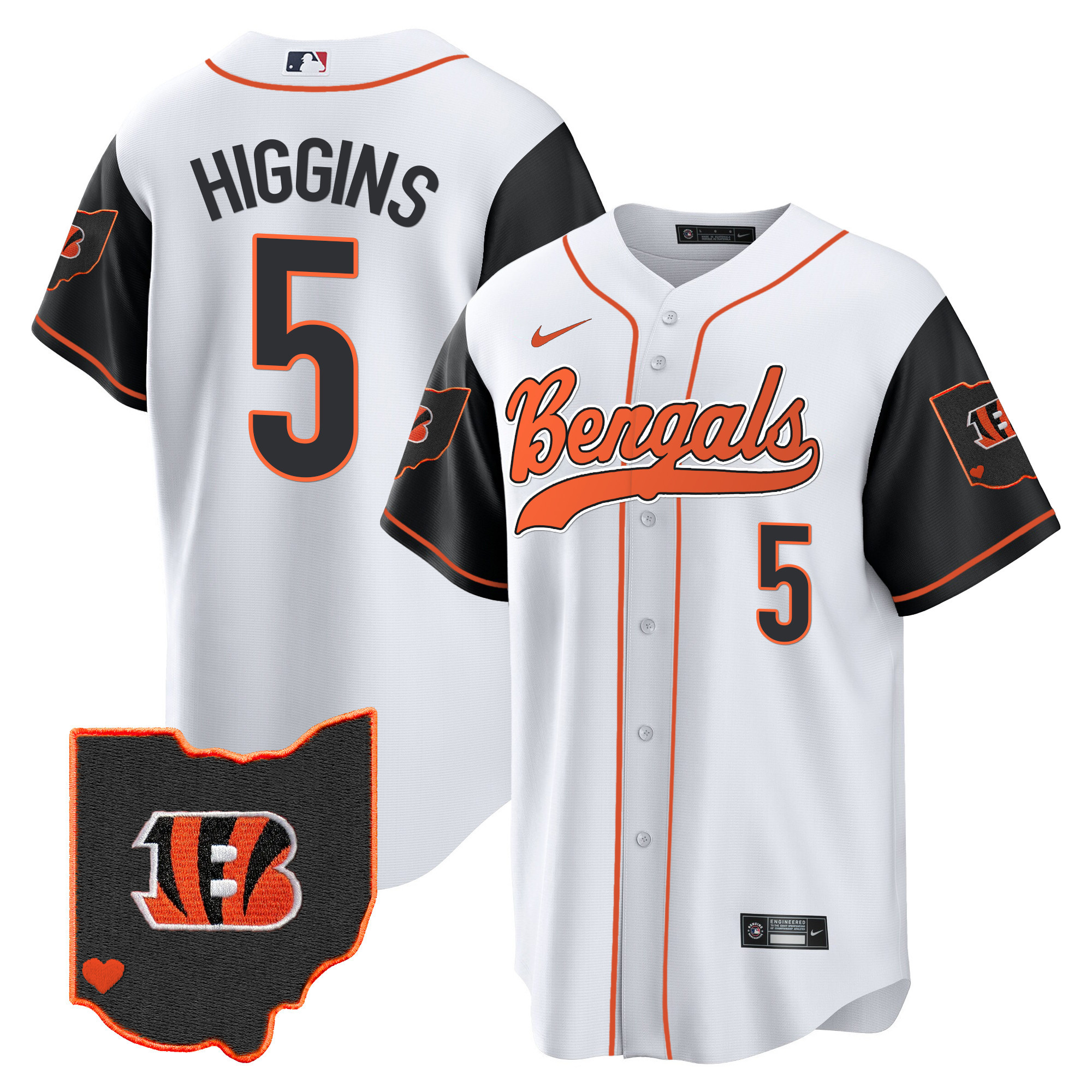 Tee Higgins Men's Cincinnati Bengals Ohio Patch Baseball Color Rush Jersey - All Stitched 