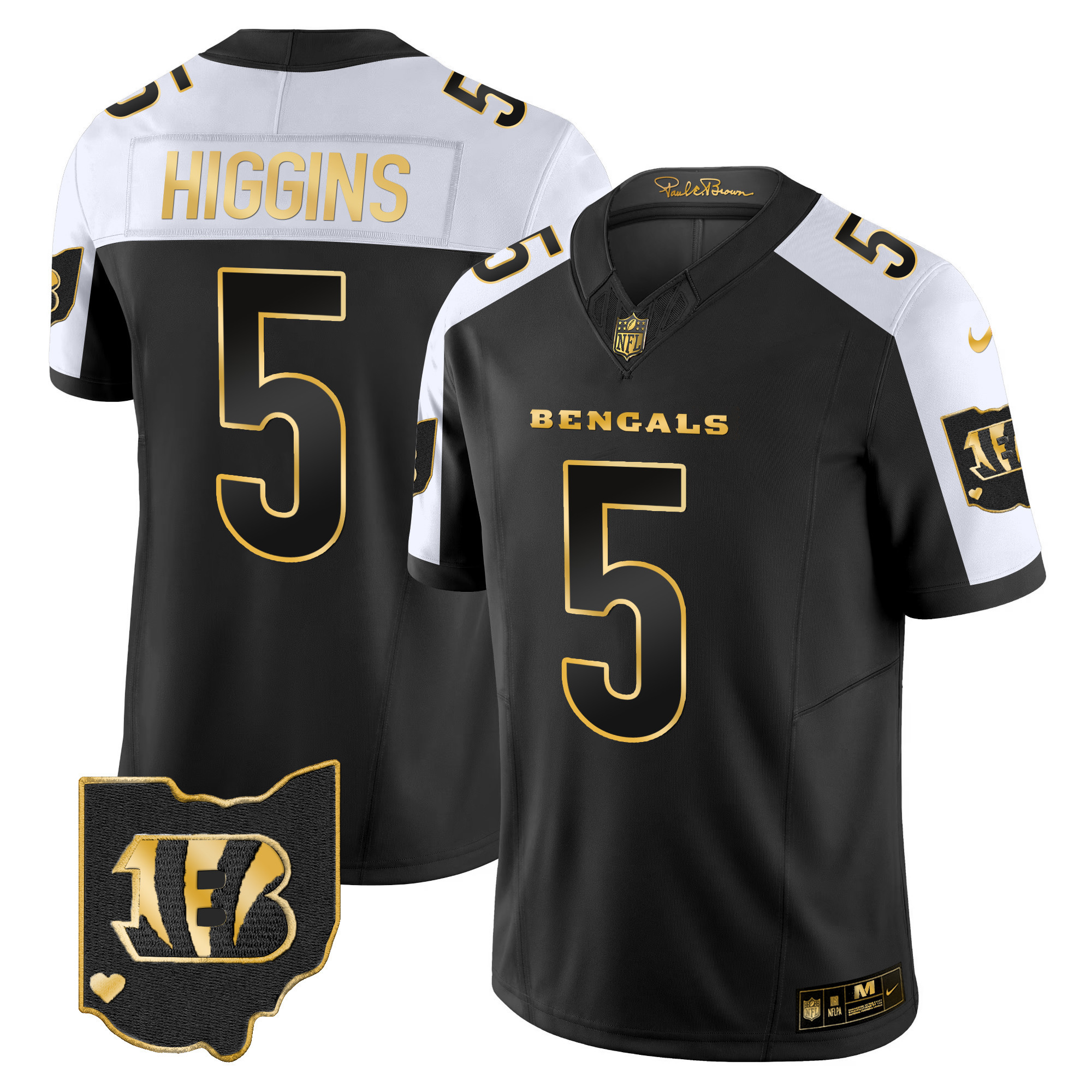 Tee Higgins Men's Cincinnati Bengals Ohio Patch Gold Vapor Limited Alternate Jersey - All Stitched 