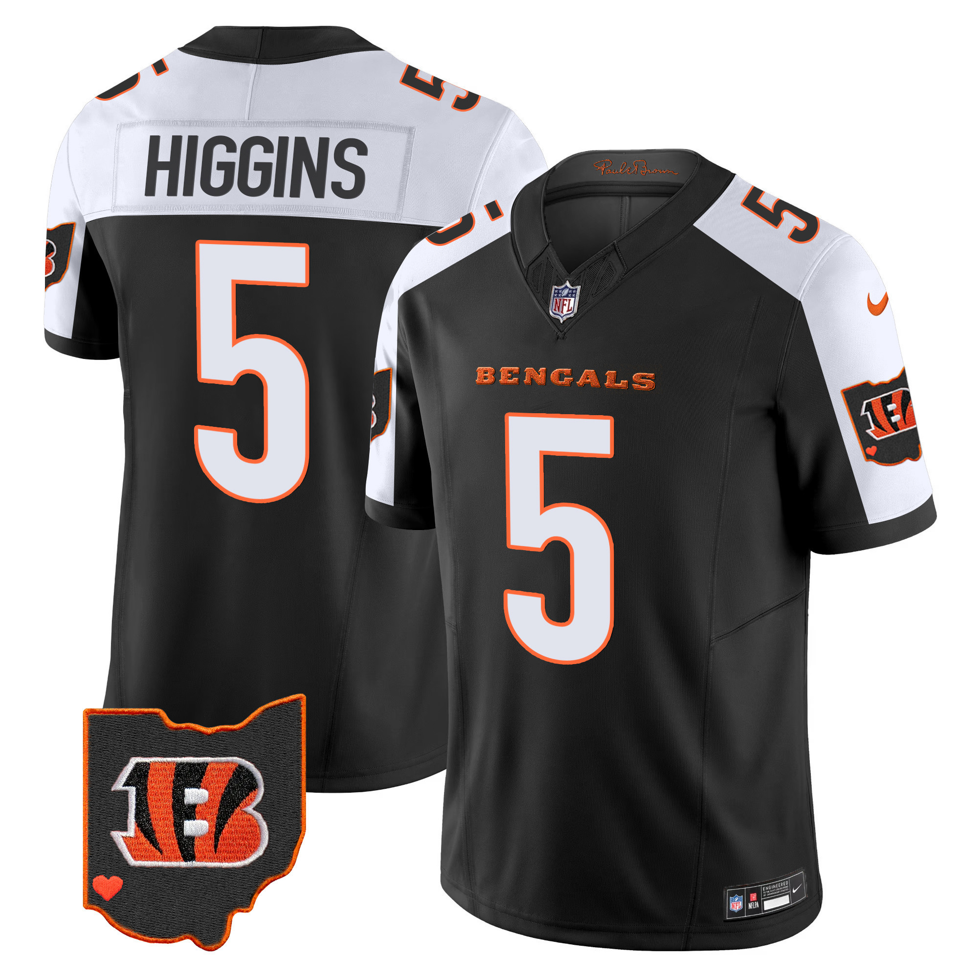 Tee Higgins Men's Cincinnati Bengals Ohio Patch Vapor Limited Alternate Jersey - All Stitched 