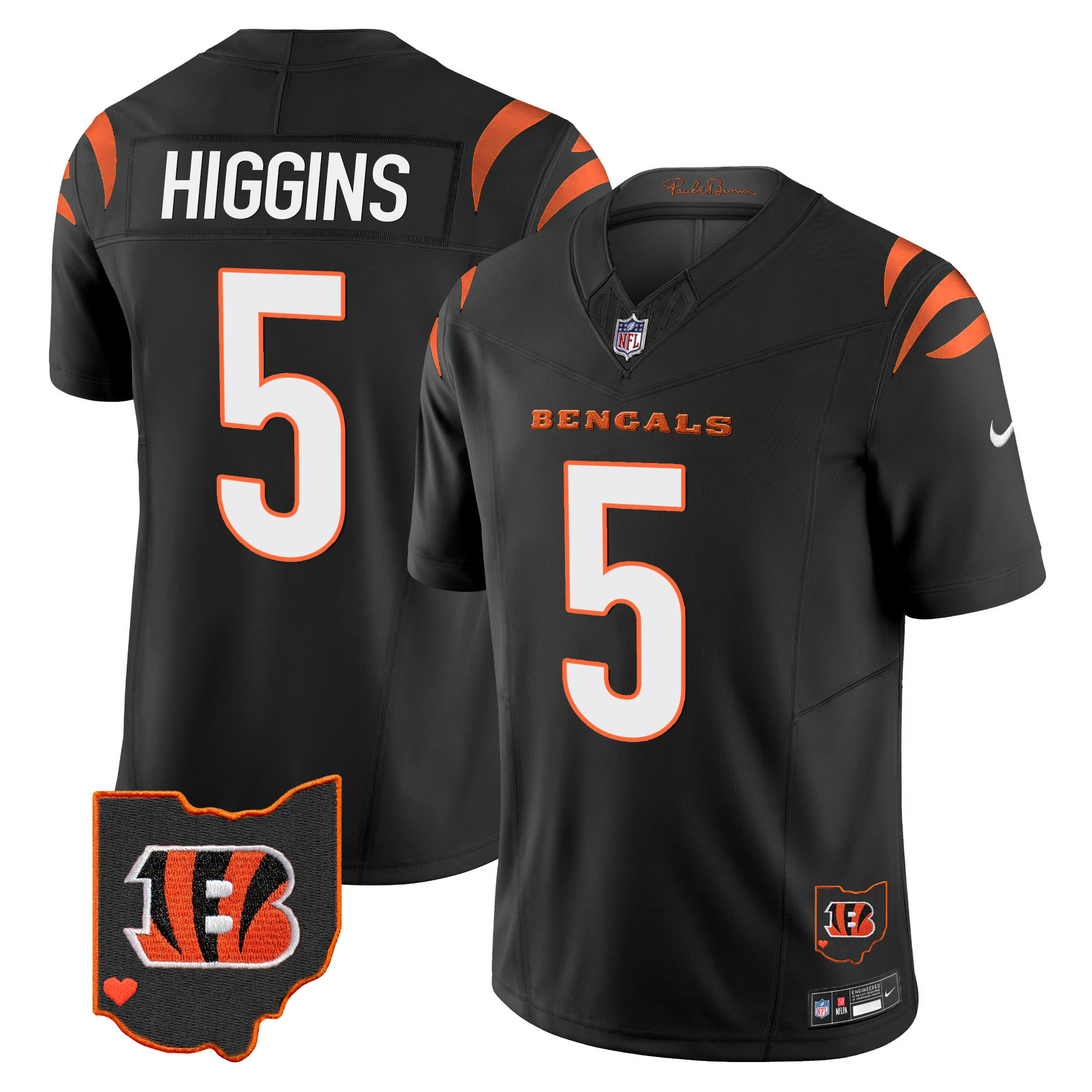 Tee Higgins Men's Cincinnati Bengals Ohio Patch Vapor Limited Black Jersey - All Stitched 
