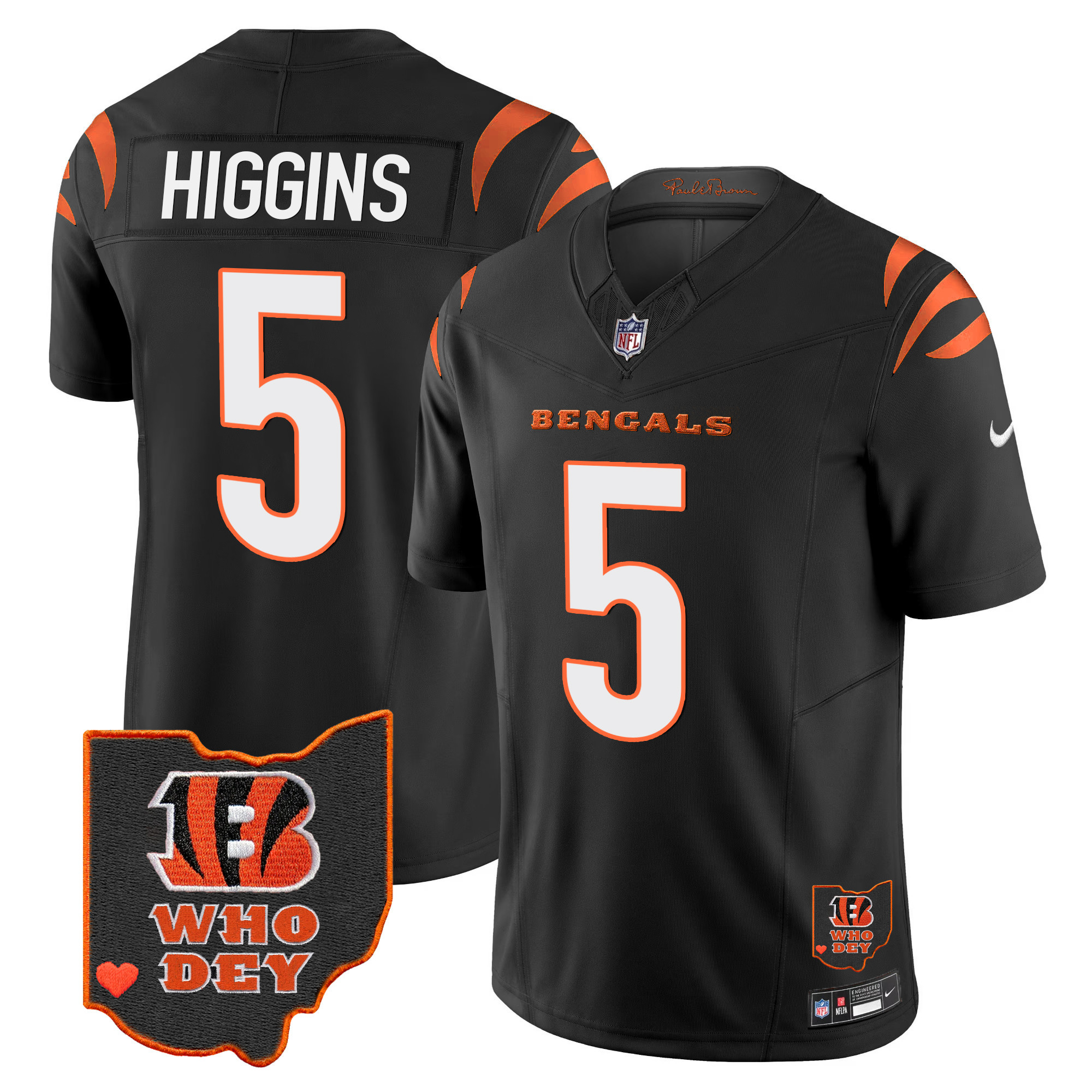 Tee Higgins Men's Cincinnati Bengals Ohio Patch Vapor Limited Black Jersey - All Stitched 