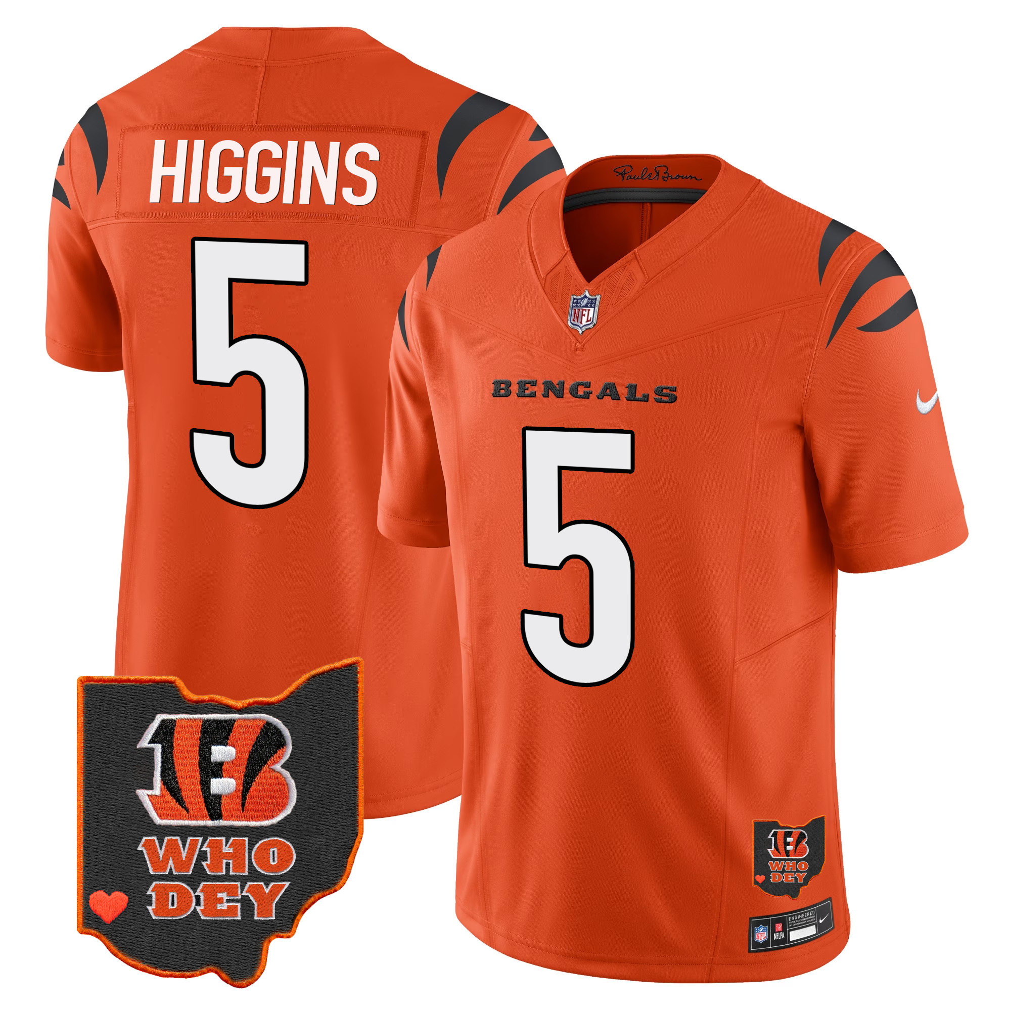 Tee Higgins Men's Cincinnati Bengals Ohio Patch Vapor Limited Orange Jersey - All Stitched 