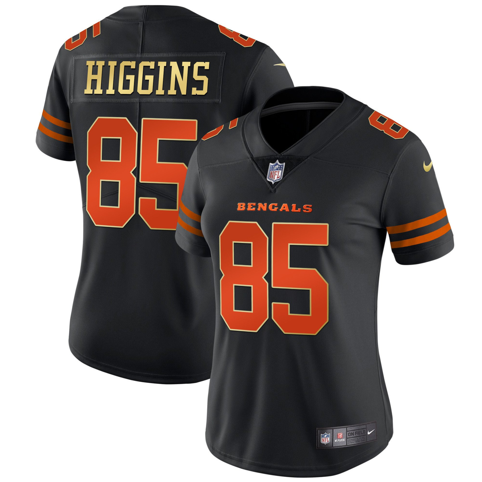 Tee Higgins Women's Cincinnati Bengals Black Gold Vapor Black Orange Jersey - All Stitched 