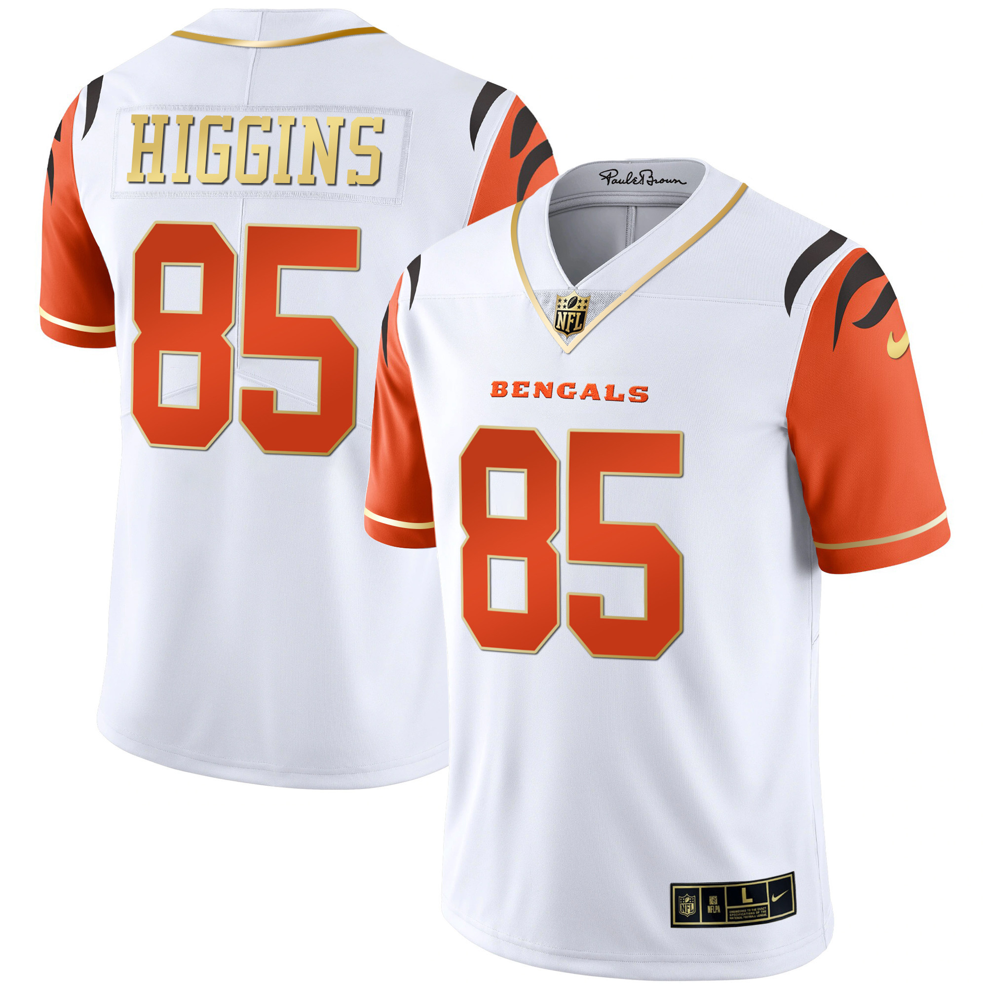 Tee Higgins Women's Cincinnati Bengals Black Gold Vapor Orange Sleeves Jersey - All Stitched 
