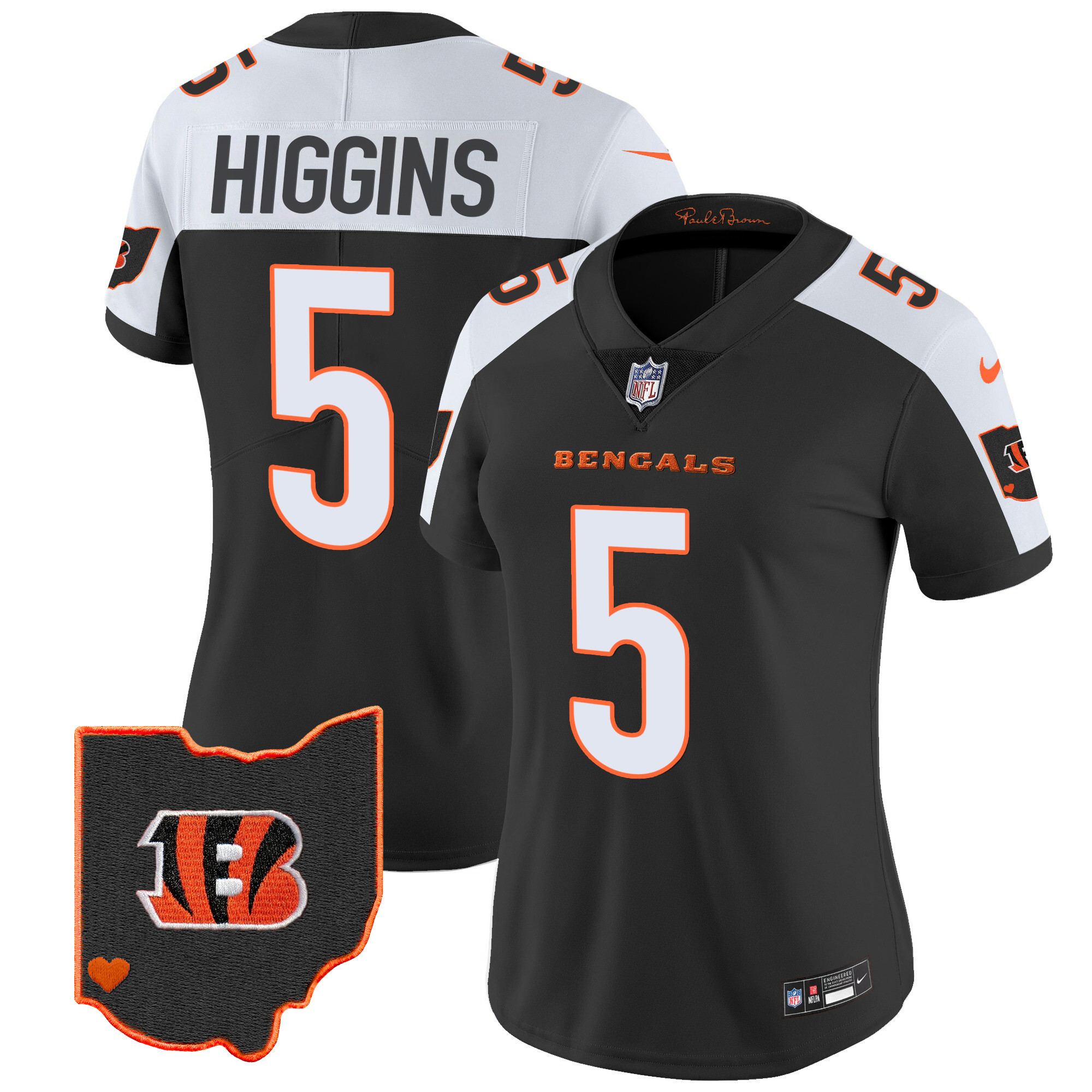 Tee Higgins Women's Cincinnati Bengals Ohio Patch Vapor Limited Alternate Jersey - All Stitched 