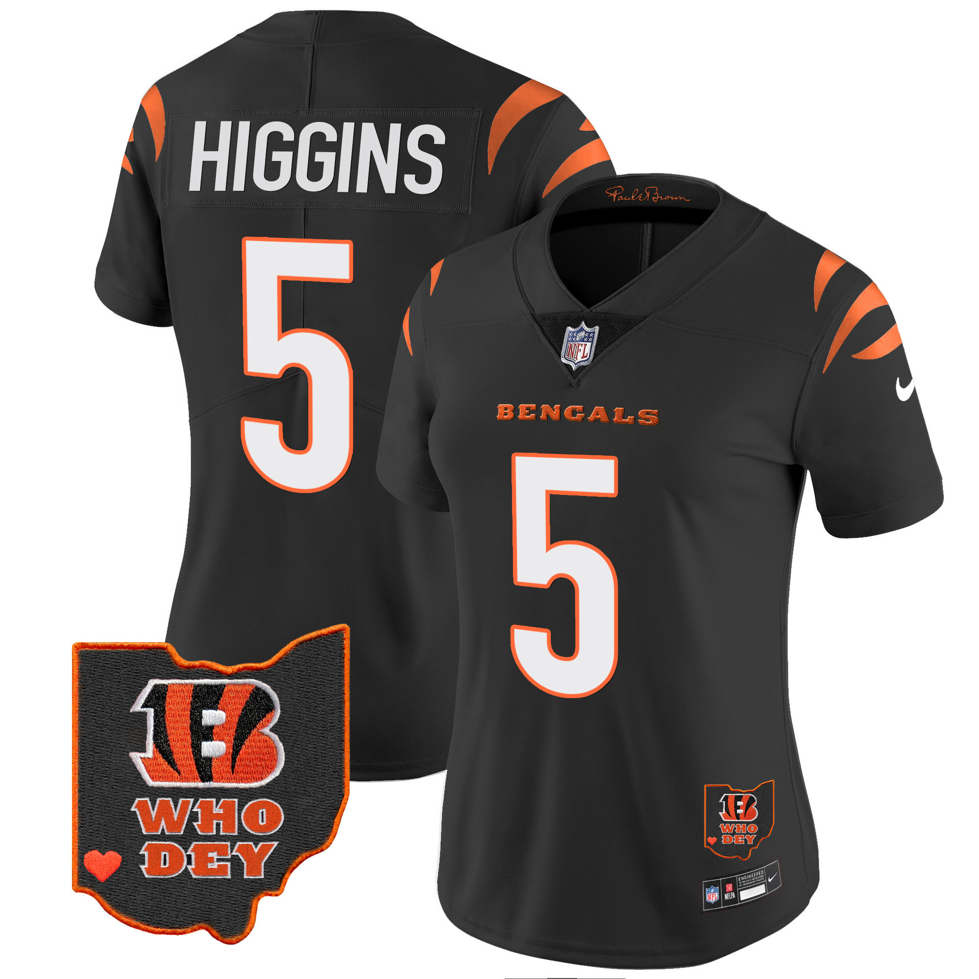 Tee Higgins Women's Cincinnati Bengals Ohio Patch Vapor Limited Black Jersey - All Stitched 