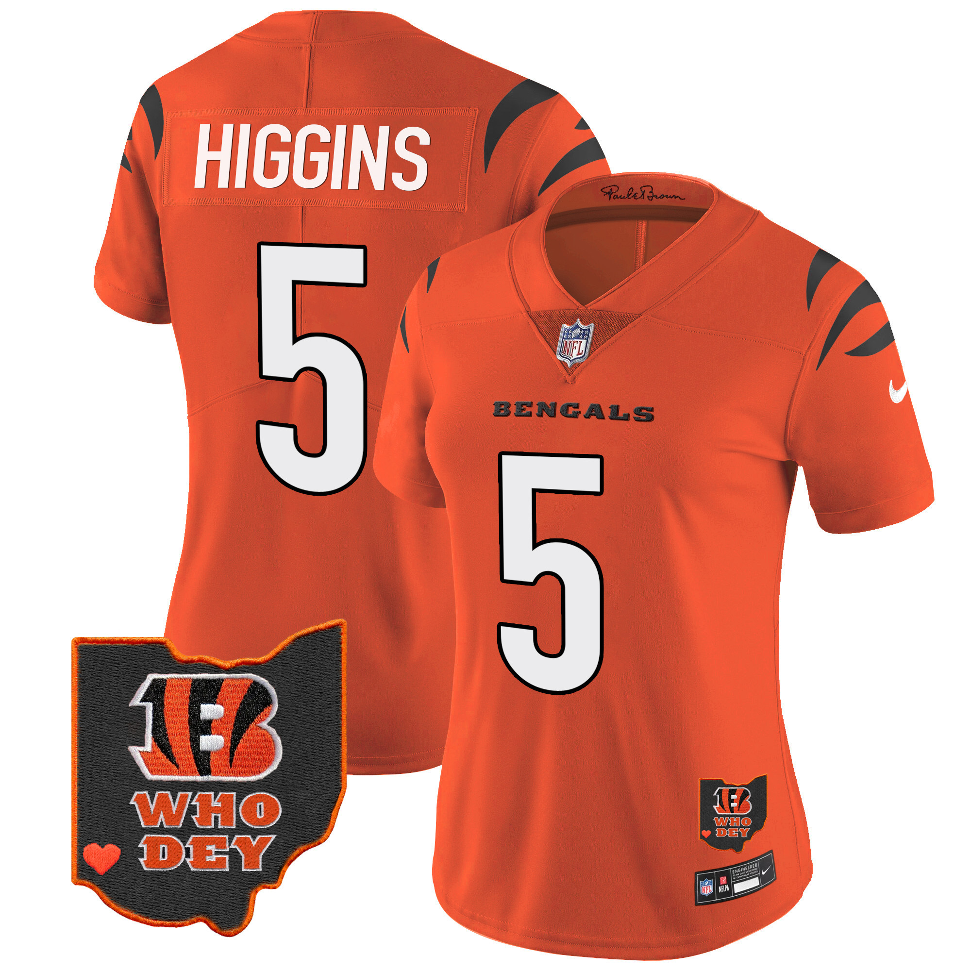 Tee Higgins Women's Cincinnati Bengals Ohio Patch Vapor Limited Orange Jersey - All Stitched 