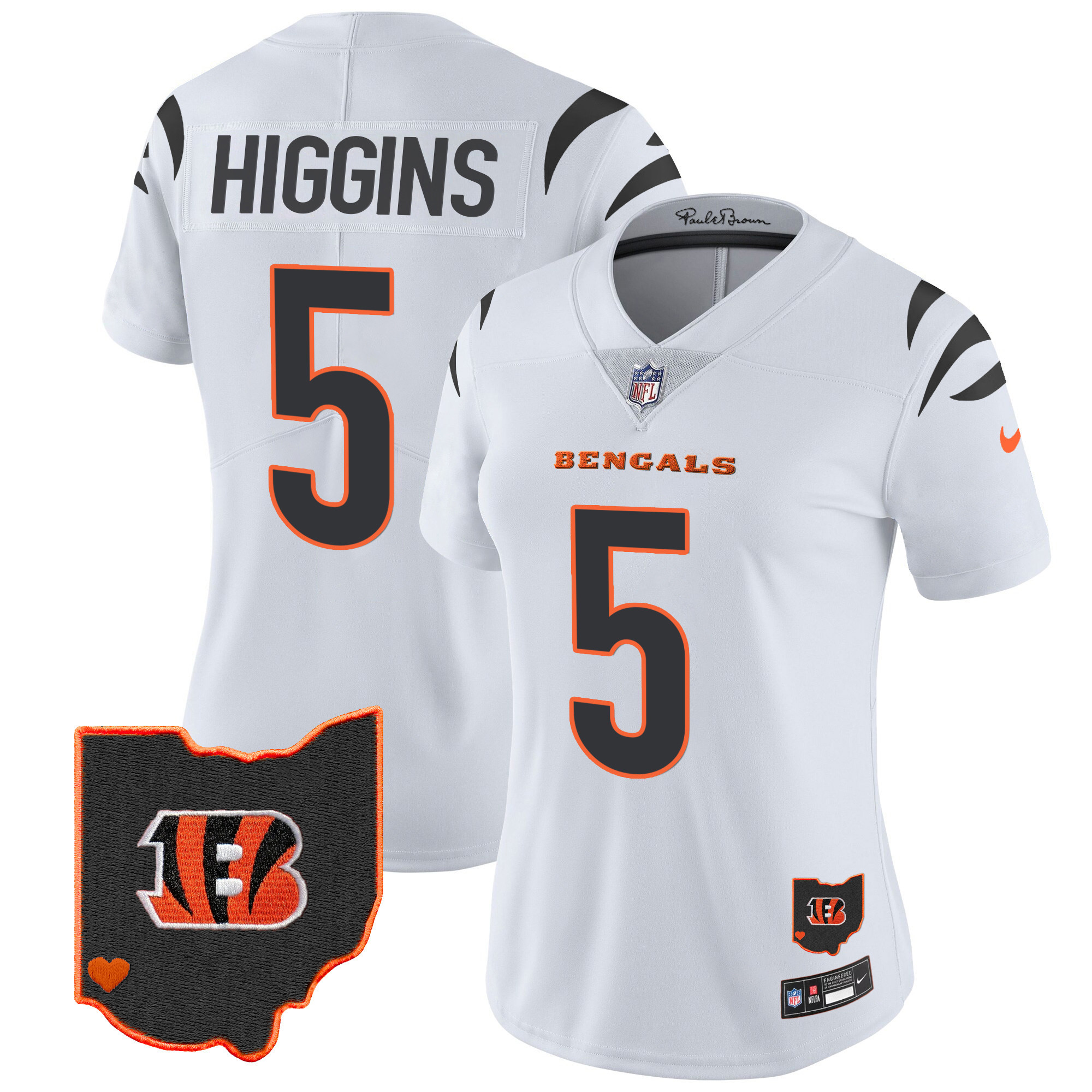 Tee Higgins Women's Cincinnati Bengals Ohio Patch Vapor Limited White Jersey - All Stitched 