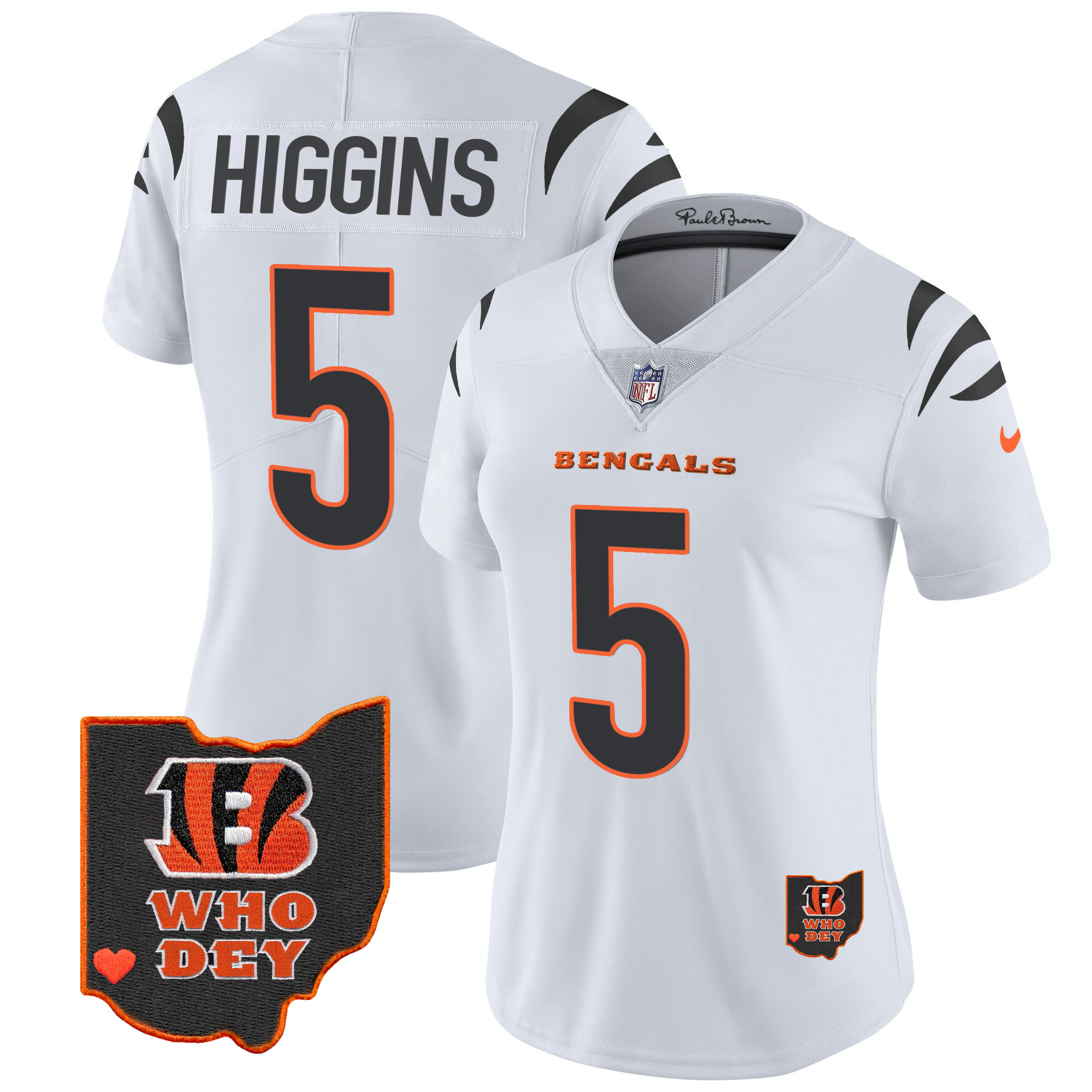 Tee Higgins Women's Cincinnati Bengals Ohio Patch Vapor Limited White Jersey - All Stitched 