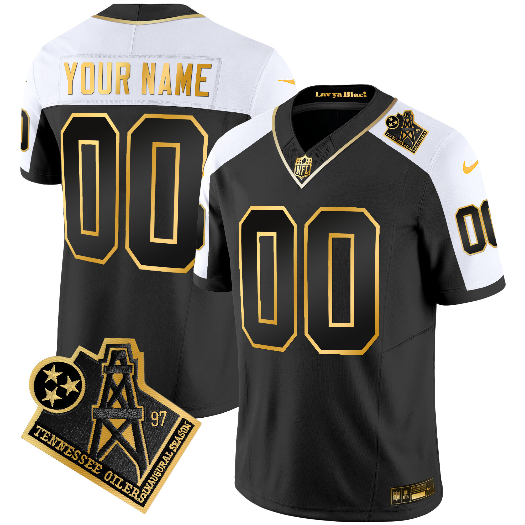 Tennessee Titans 1997 Throwback Gold Vapor Custom Alternate Jersey - All Stitched 