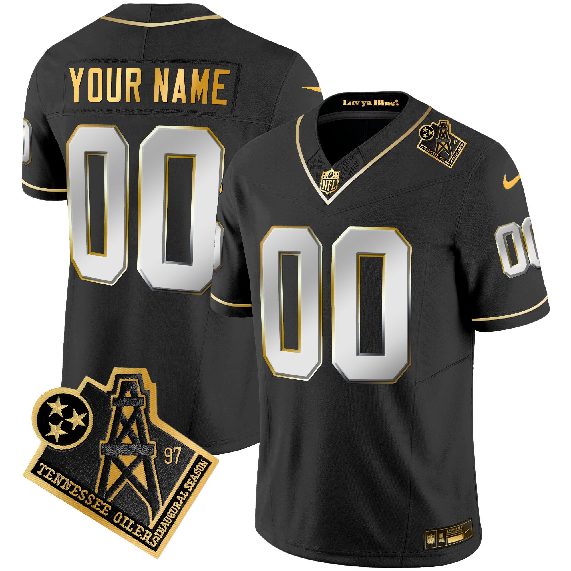 Tennessee Titans 1997 Throwback Gold Vapor Custom Black Limited Jersey - All Stitched 