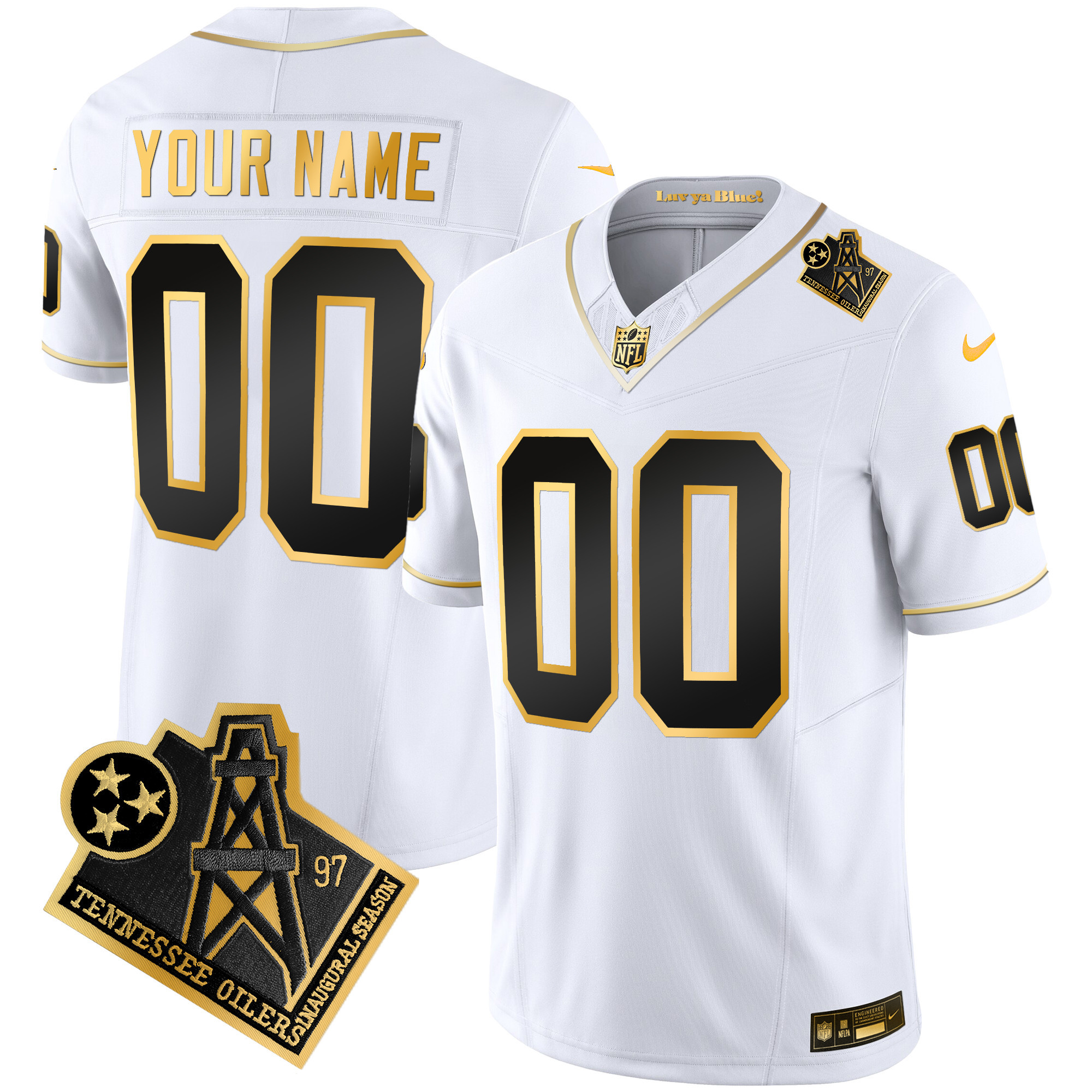 Tennessee Titans 1997 Throwback Gold Vapor Custom White Gold Jersey - All Stitched 